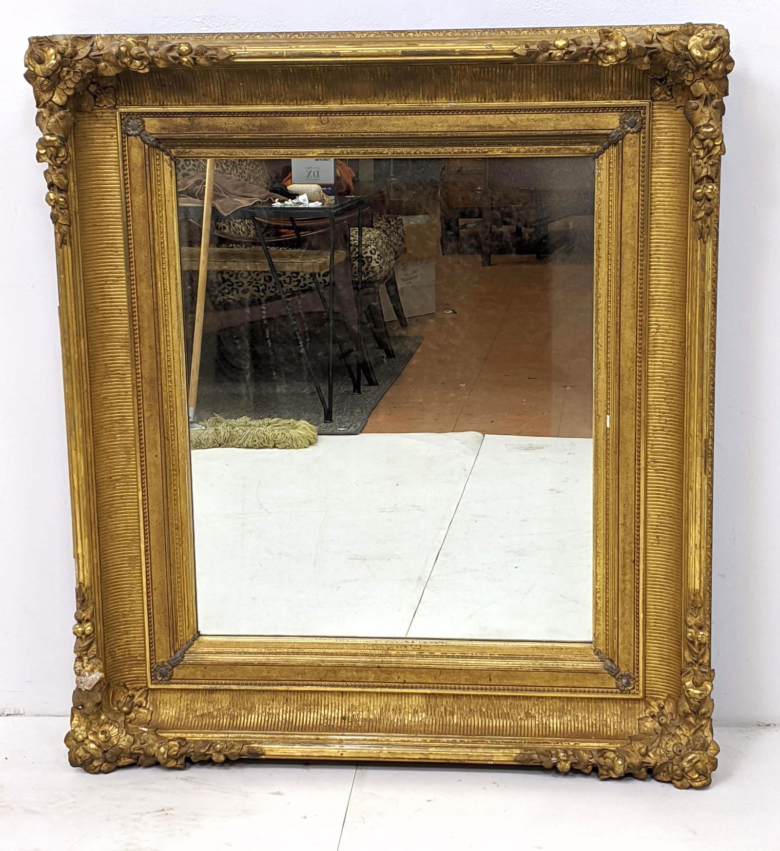 Large Antique Wood Framed Mirror. Thick 8" frame. Gold (1 of 13)