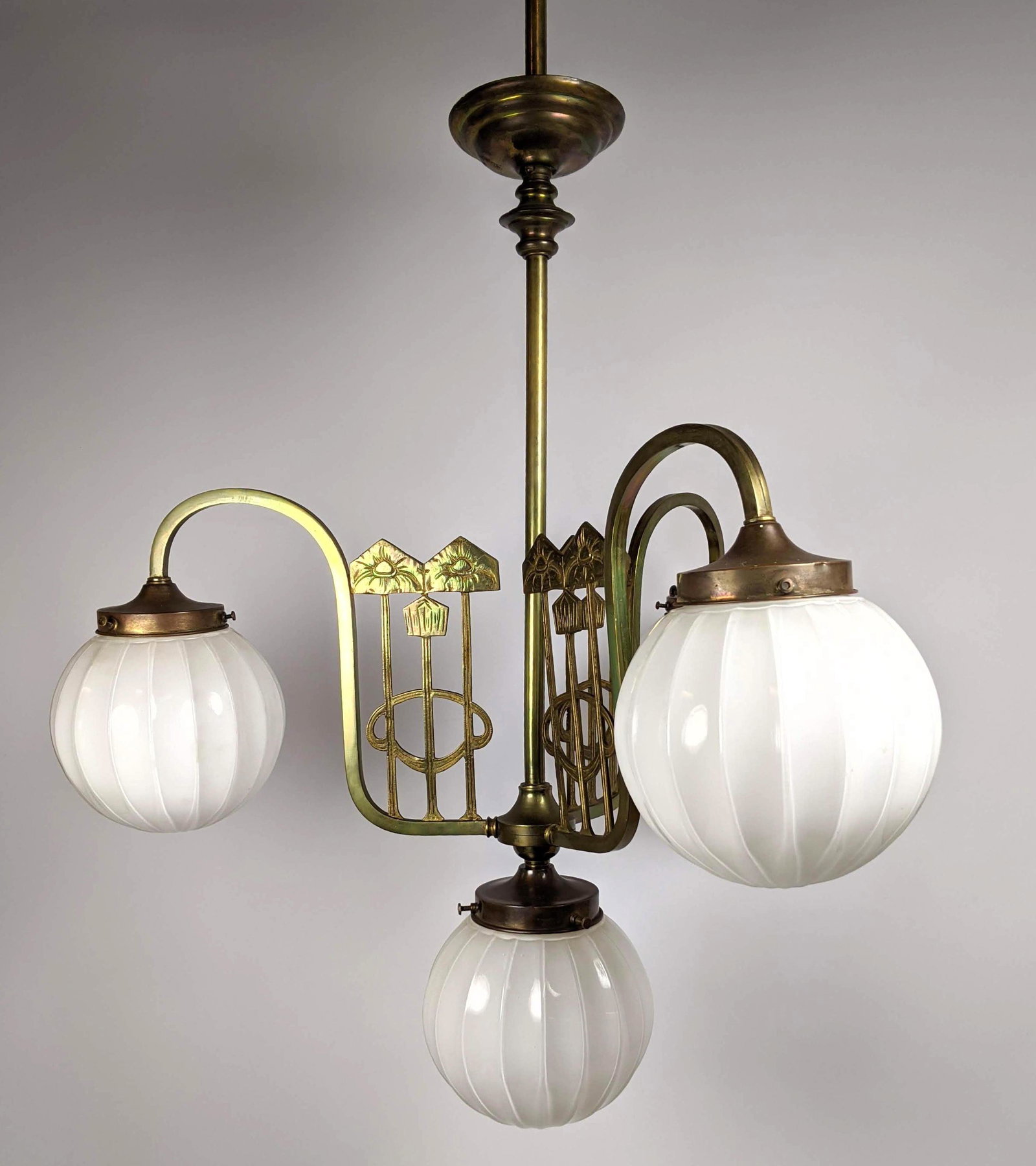 Antique Brass Chandelier with White Glass Globes. Deco (1 of 17)