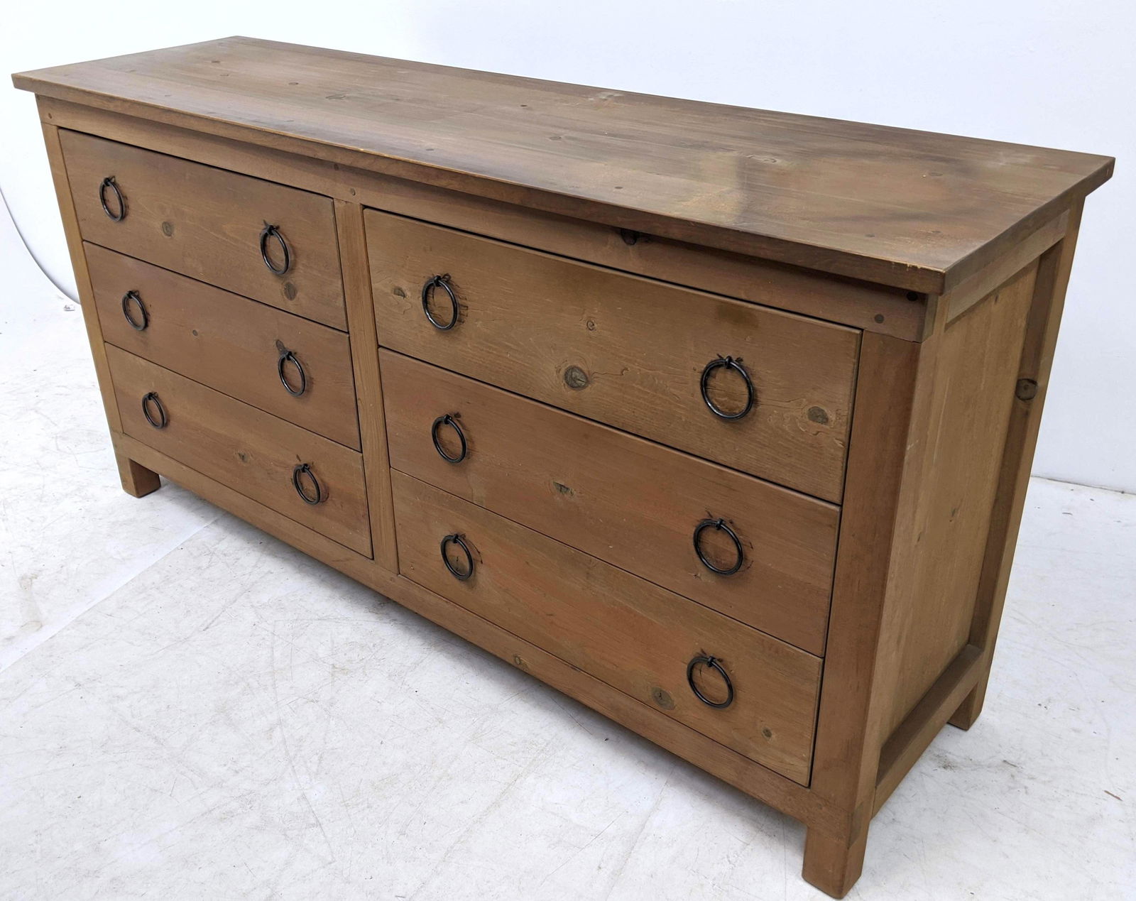 Pine 6 Drawer Low Chest with Iron Ring Pulls and Hardwa (1 of 8)