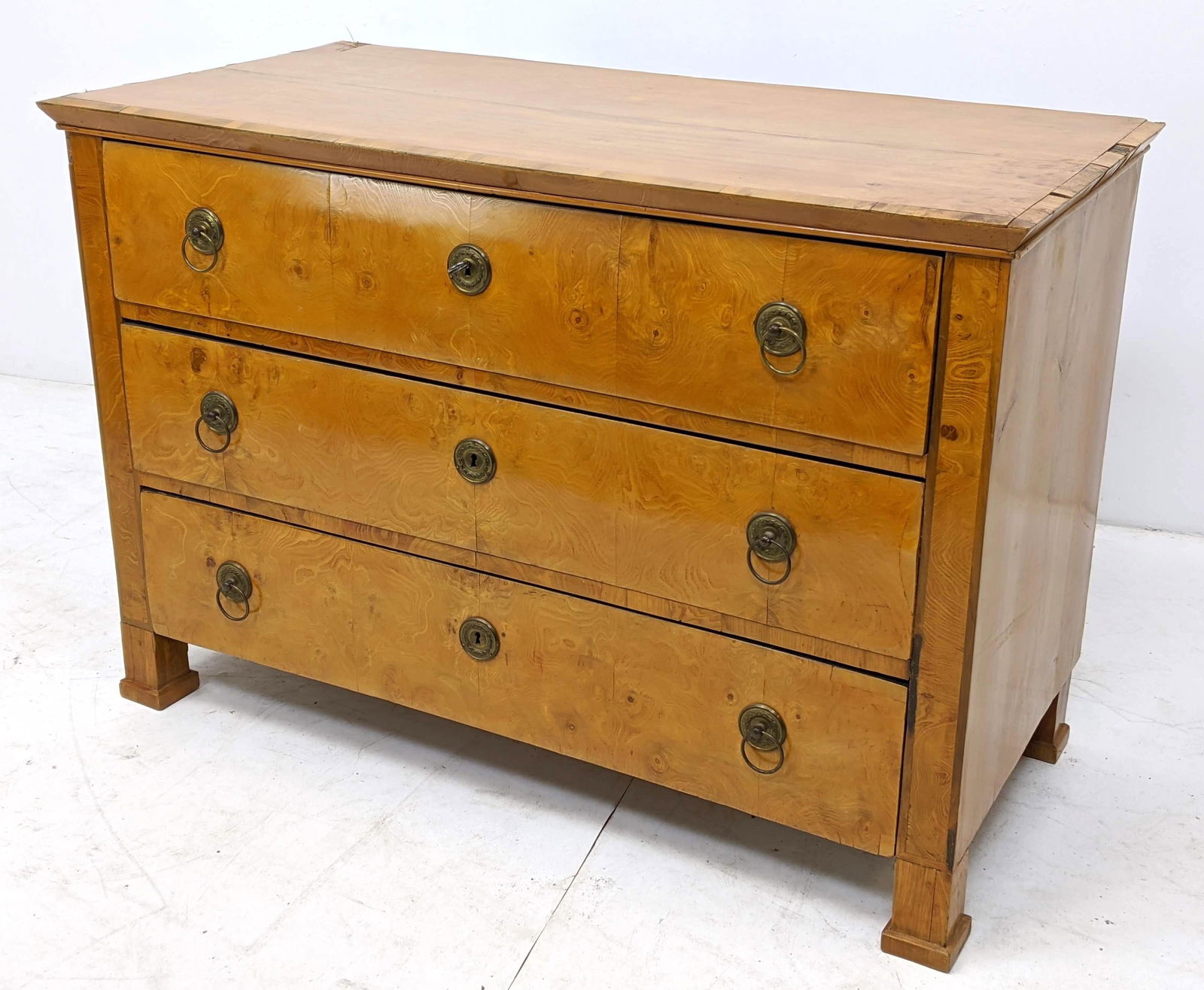 Antique 3 Drawer Italian Style Low Chest.  Brass frame (1 of 17)