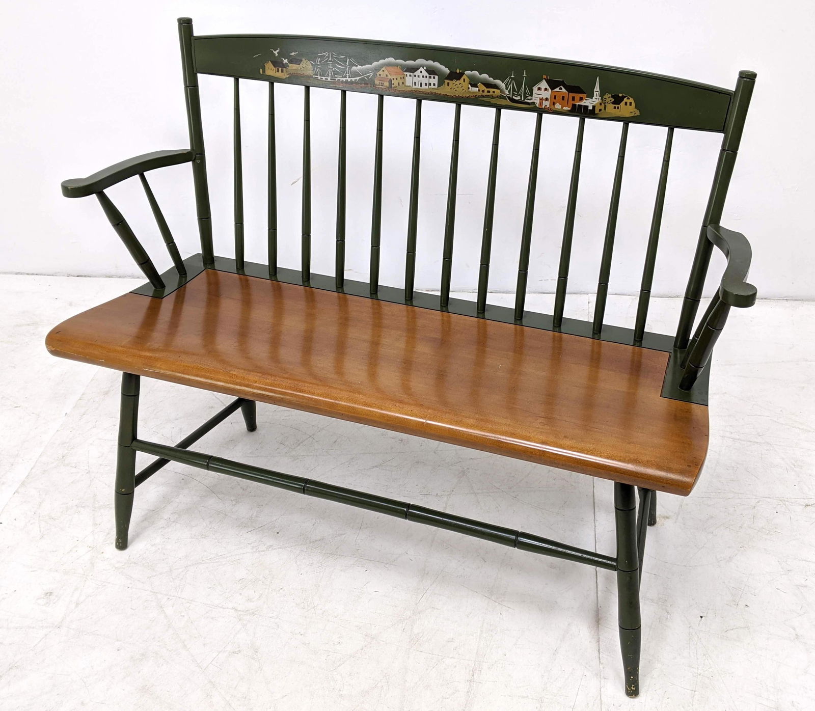Hitchcock Painted Spindle Back Bench Settee Fishing (1 of 10)