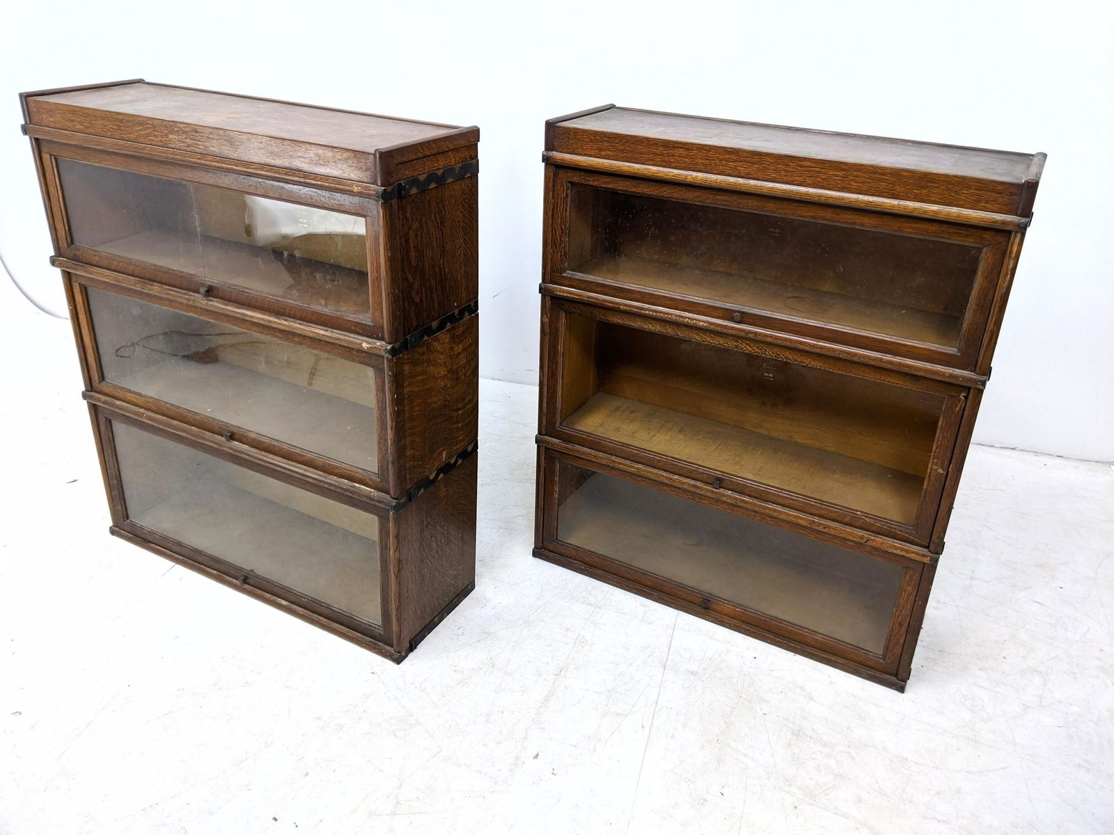 Pr MACEY Oak Glass Front Barrister Stacking Bookcase. N (1 of 14)