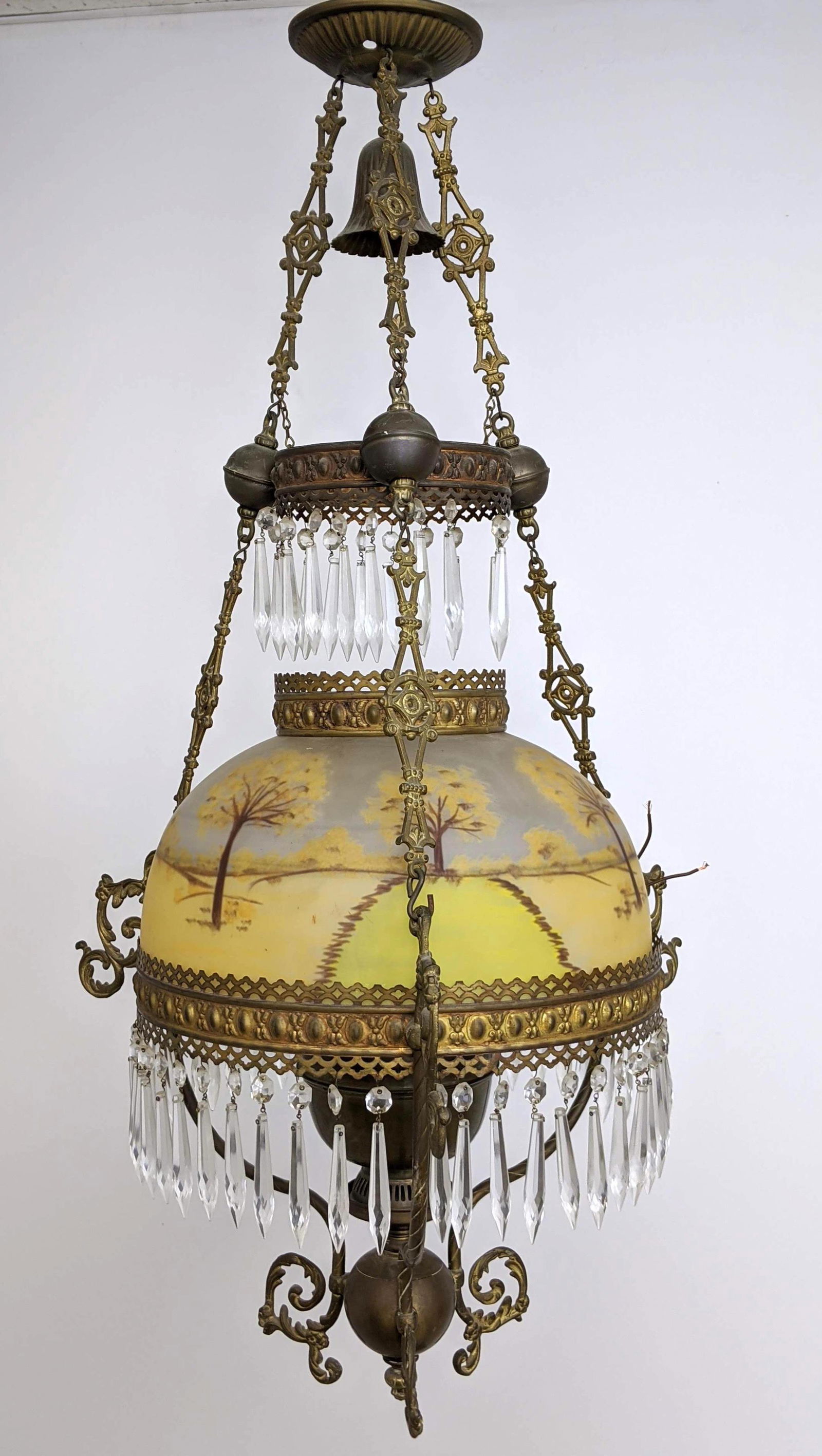 Ornate Brass and Hanging Crystal Chandelier Pendant Lam (1 of 8)