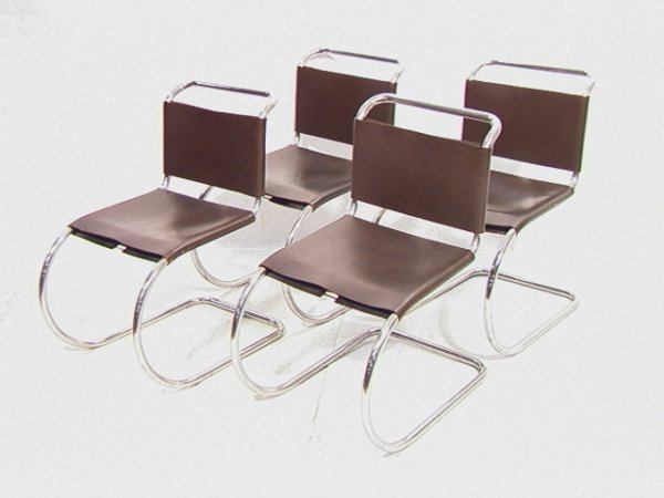 4 Marcel BREUER for Knoll Tubular MR Chairs. Leath