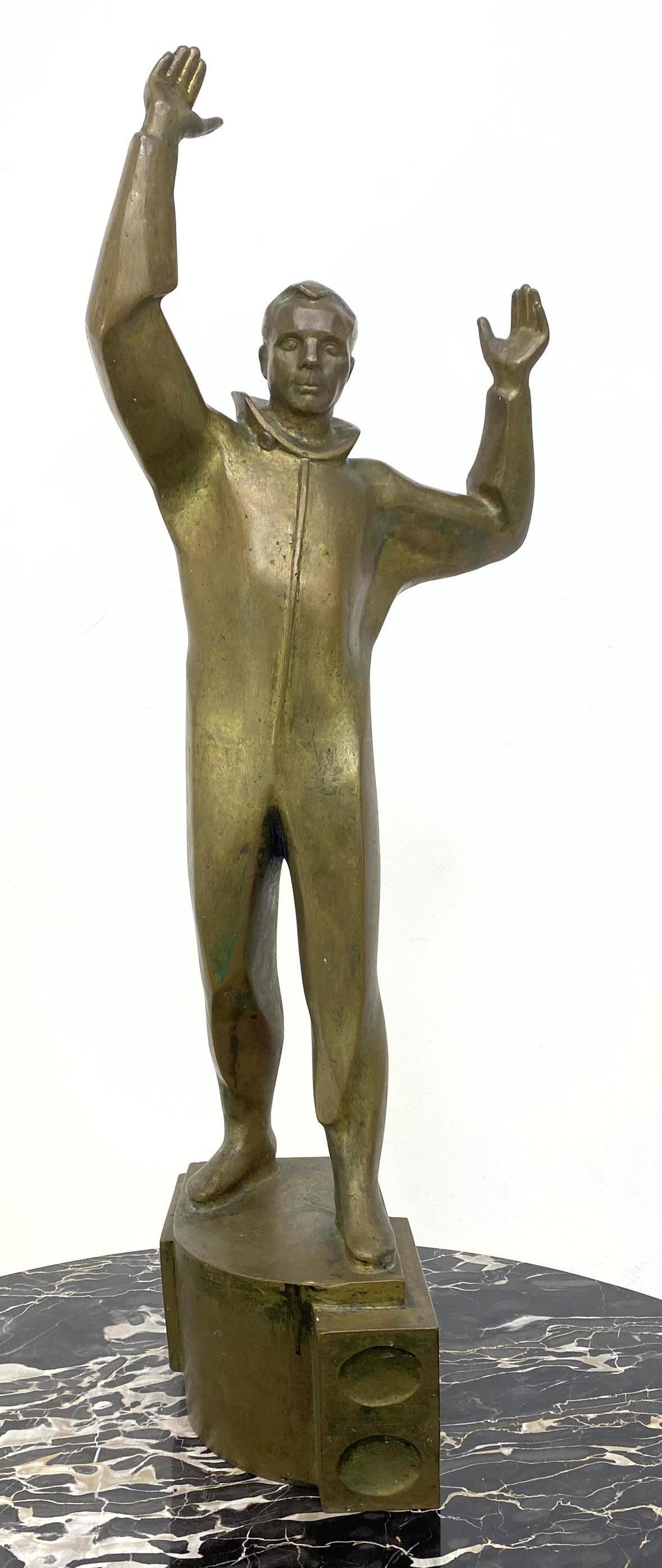 Signed Russian Style Bronze of Male Figure Worker.  Sig (1 of 8)