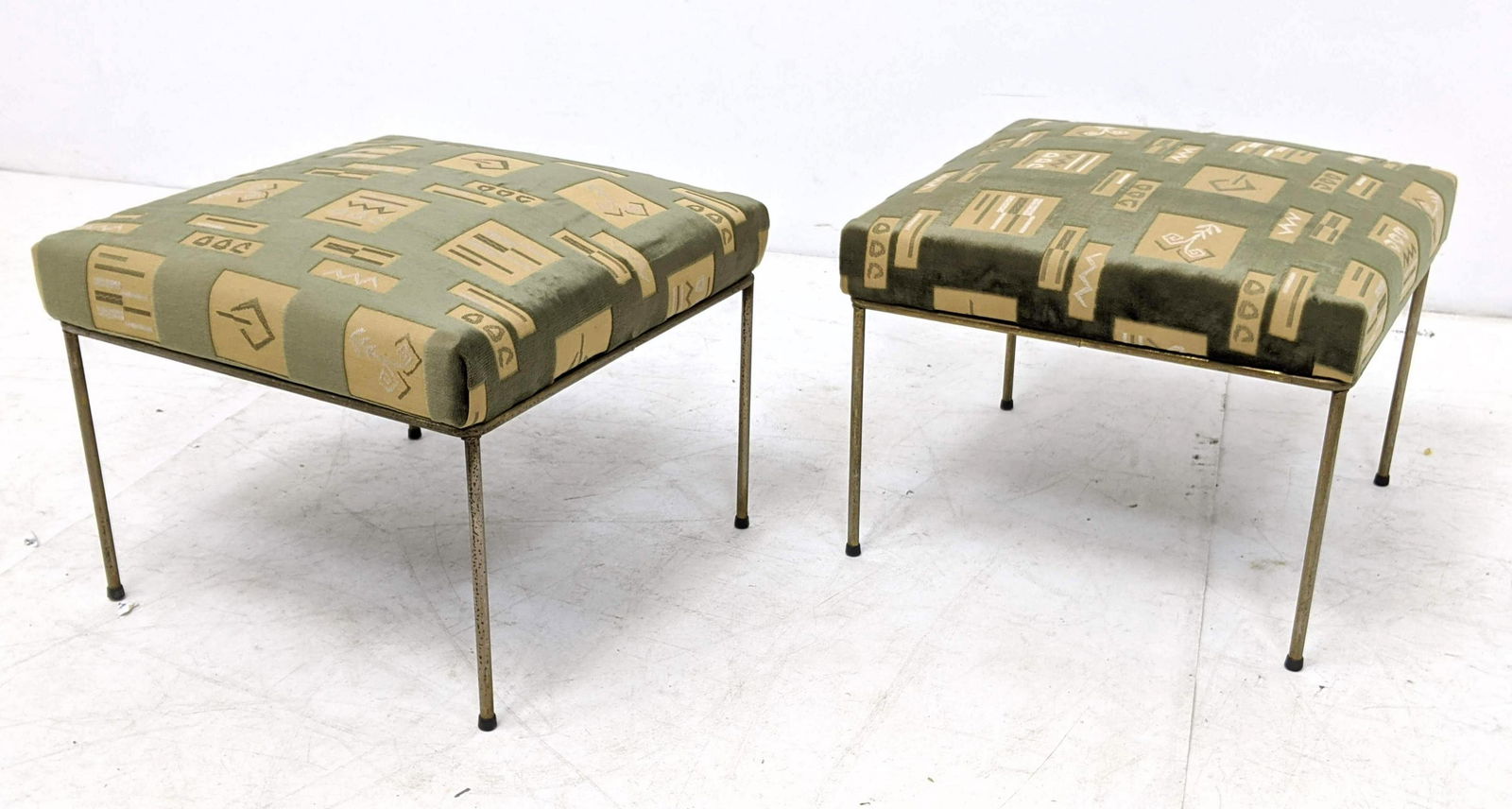 Pr Vintage Paul McCobb Attributed Stools.  Upholstered (1 of 9)