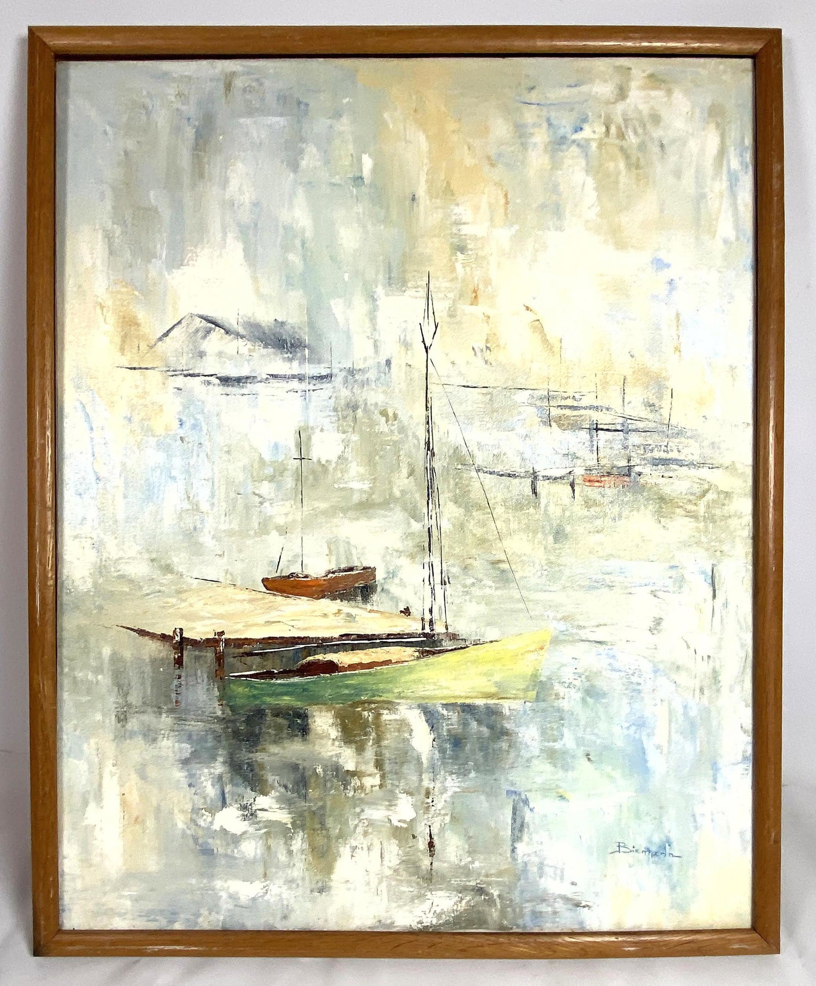 BIEMANN Oil Painting on Canvas. Modernist Image of Sail: BIEMANN Oil Painting on Canvas. Modernist Image of Sail Boats.-- Dimensions: H: 30 inches: W: 23.5 inches ---