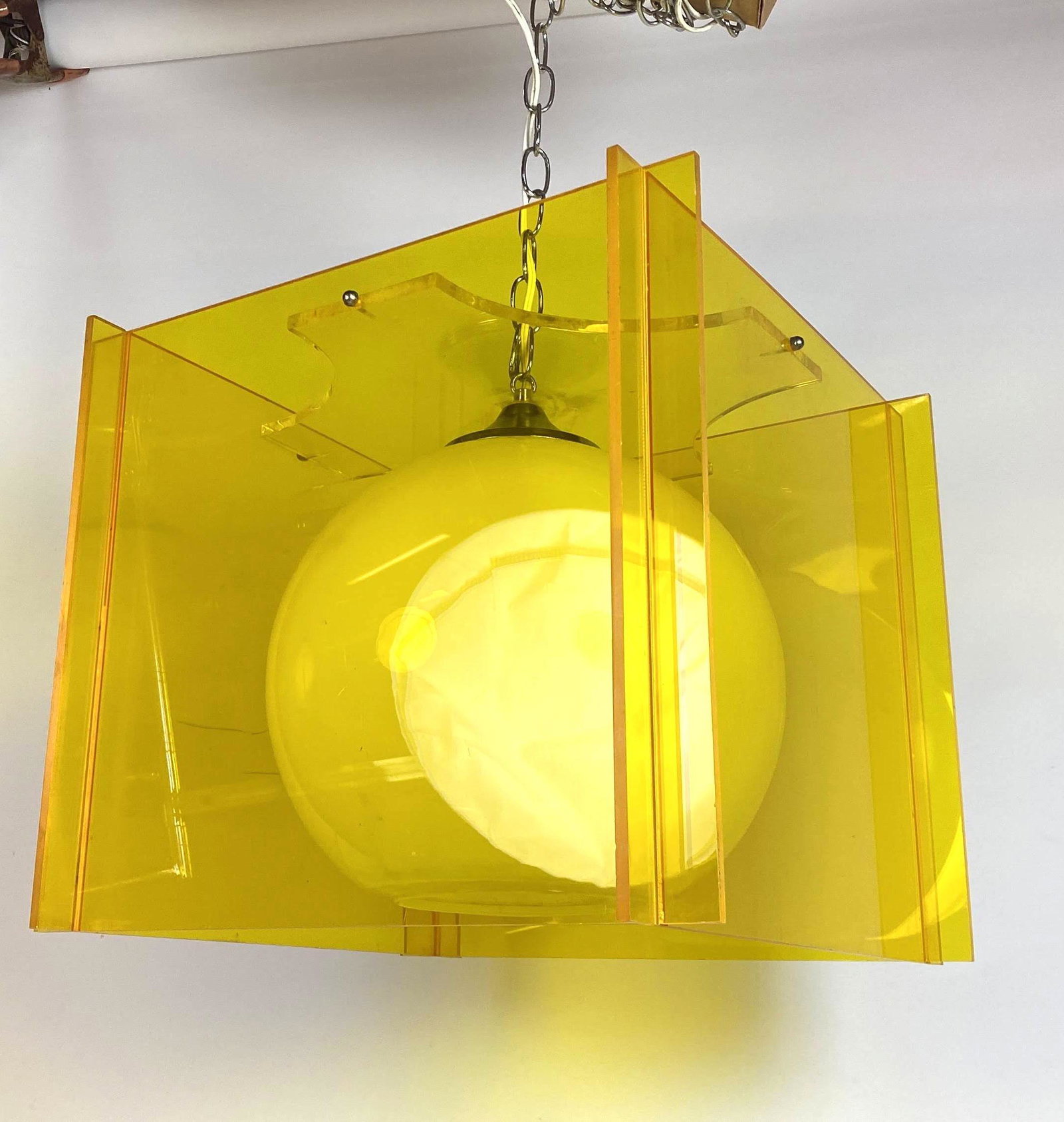 70Õs Modern Hanging Pendant Lamp.  Yellow acrylic lucit (1 of 7)
