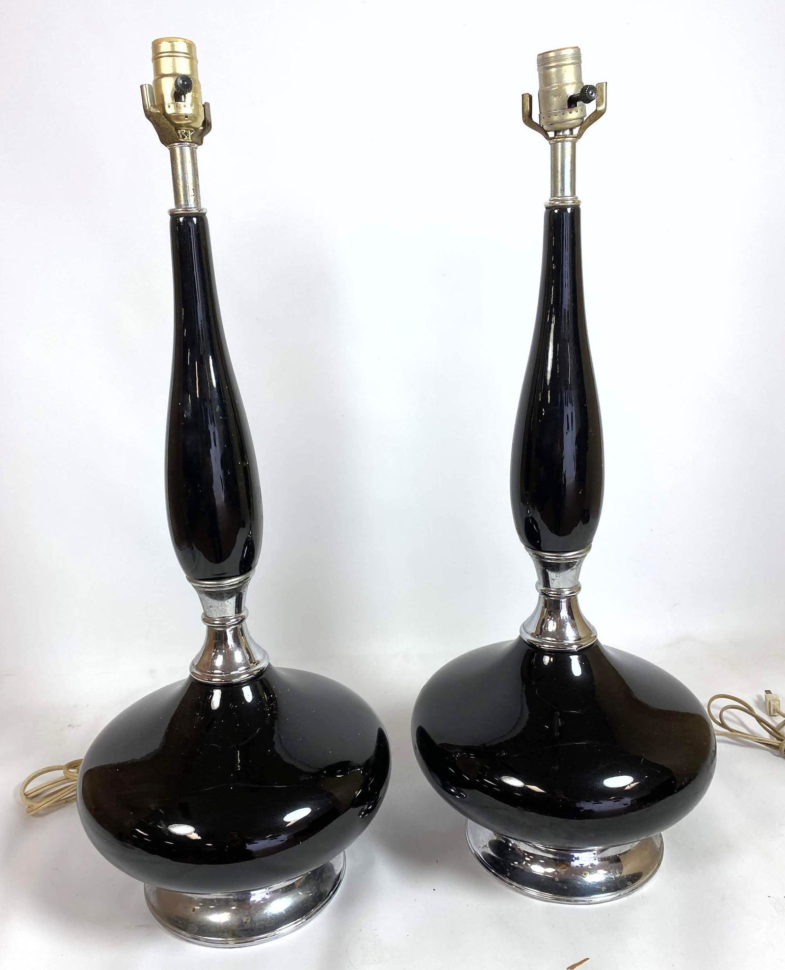 Pair 70Õs Modern Gray Glass Table Lamps.  Corseted with (1 of 7)