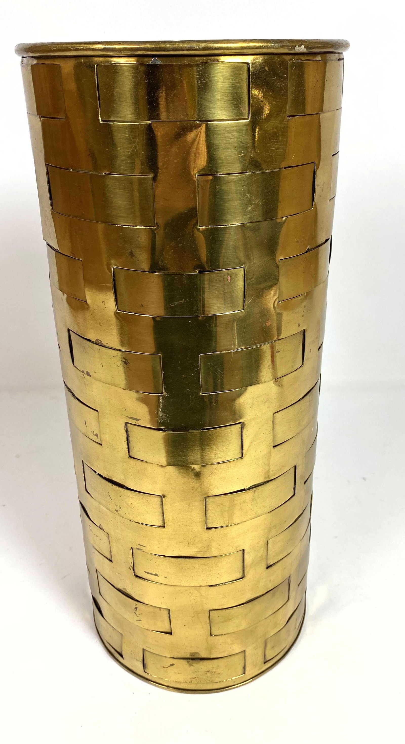 Italian Style Woven Brass Umbrella Stand.  Unmarked. (1 of 8)