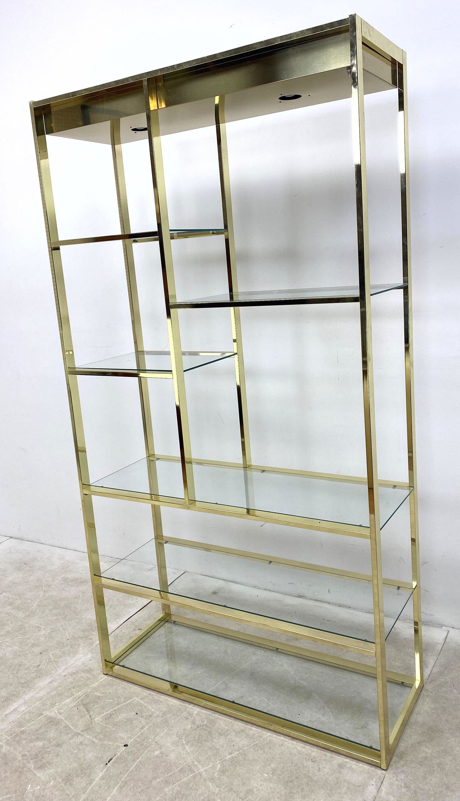 Milo Baughman Style Brass and Glass Etagere Shelf Displ (1 of 12)