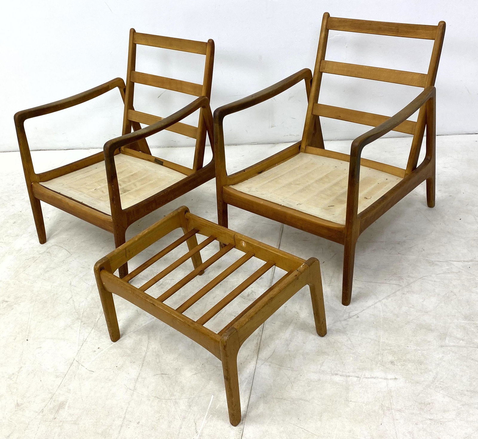 Pair OLE WANSCHER Lounge Chairs and 1 Ottoman. Marked f (1 of 14)