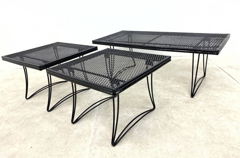 3pc Black Iron Leg Tables. Mesh Top. Coffee Table. Pair