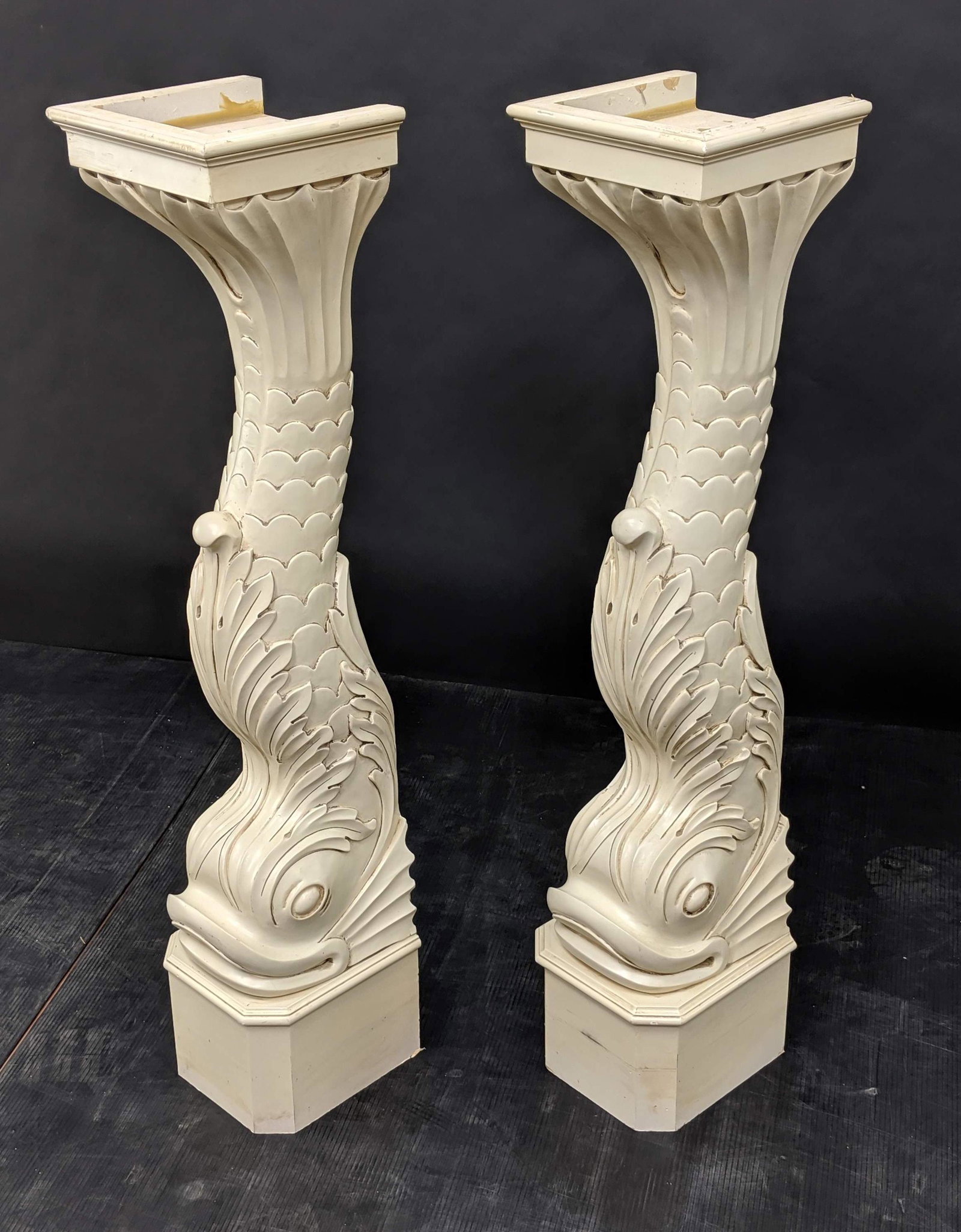 Pr Figural Dolphin Wall Mounted Brackets. Carved Wood w (1 of 11)