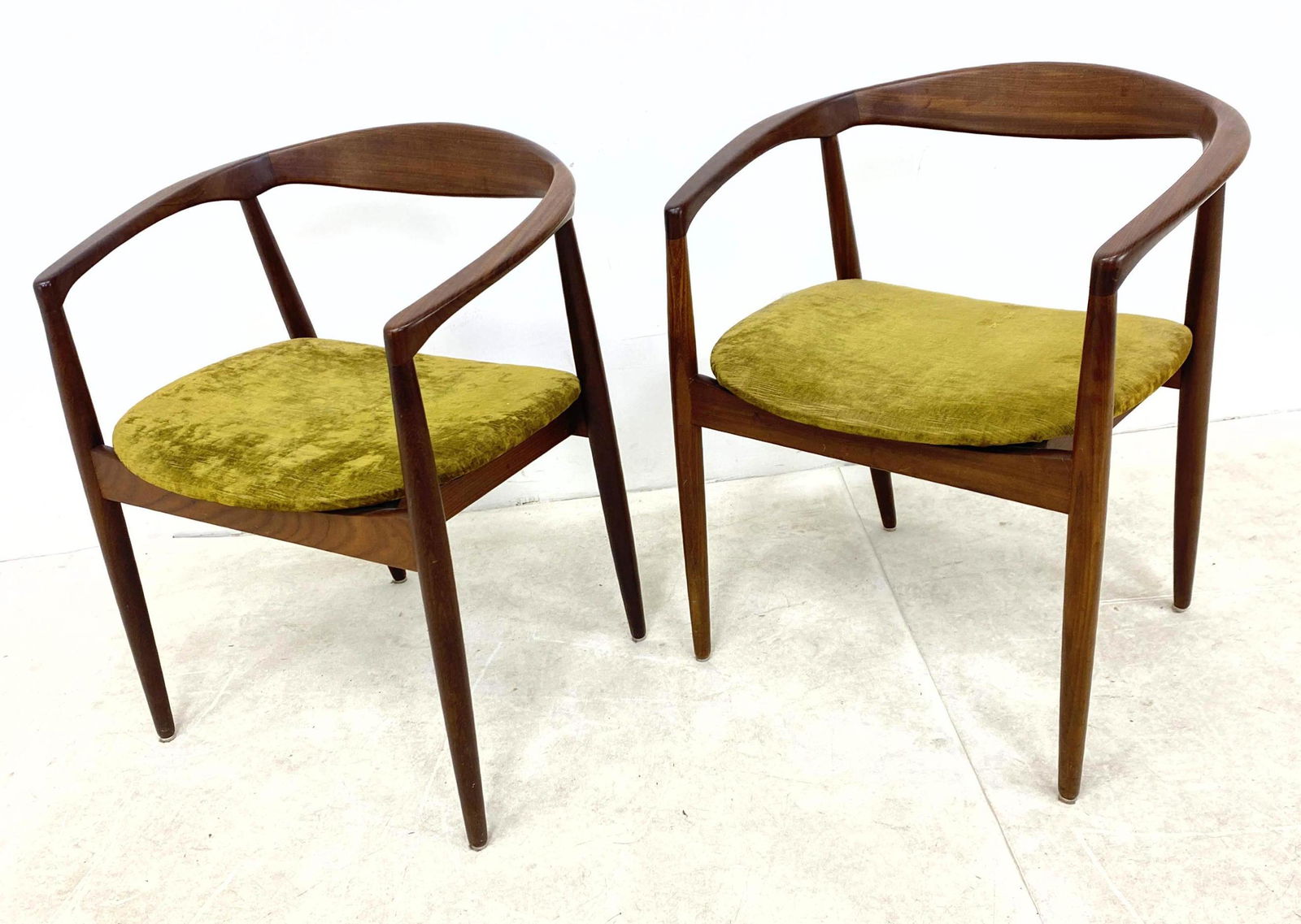 Pair Danish Modern Teak Bow Back Arm Chairs. Tapered Le (1 of 9)