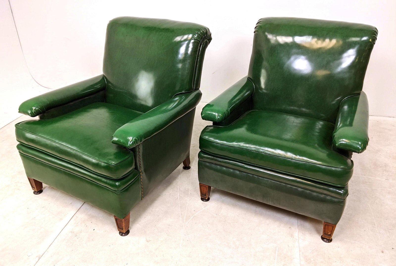 Pair Forest Green Vinyl Club Lounge Chairs. Nice form. (1 of 12)