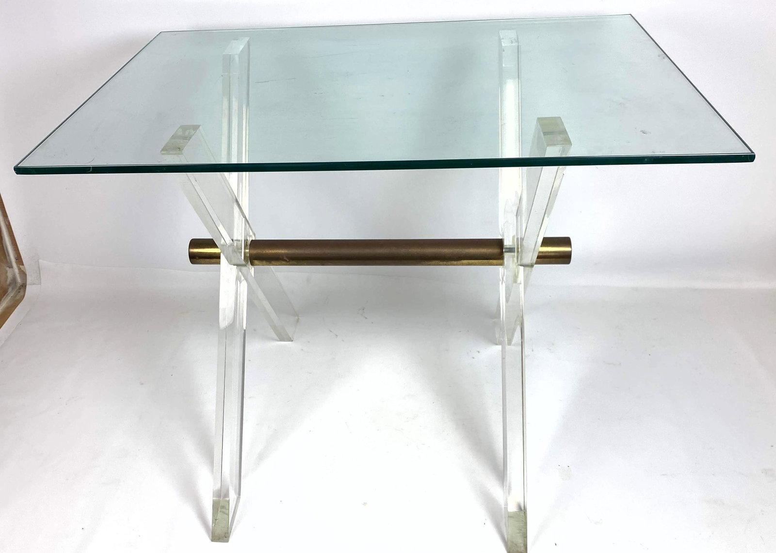 Lucite Acrylic and Brass Side Table with Glass Top.  X (1 of 12)
