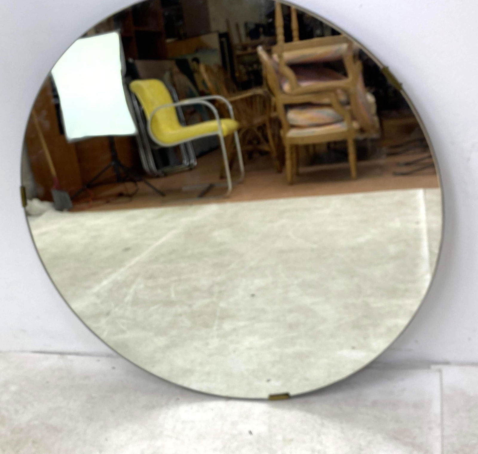 36 inch Art Deco Round Wall Mirror. Wood backed (1 of 5)