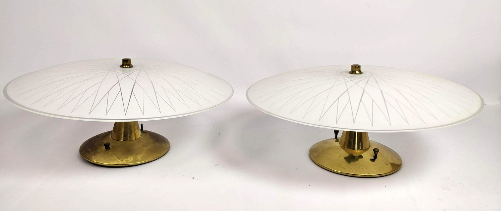 Pair 50's Modern Glass Shade Ceiling Lights. Brass moun (1 of 10)