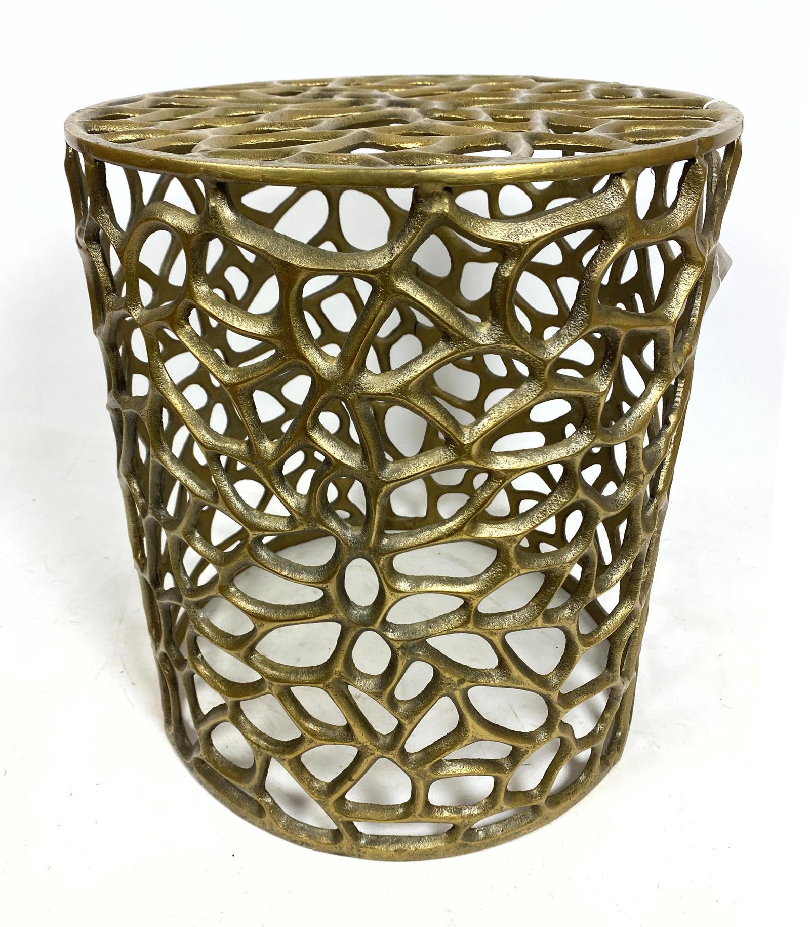Contemporary Gold Painted Drum Table Stool.  Natural op (1 of 5)
