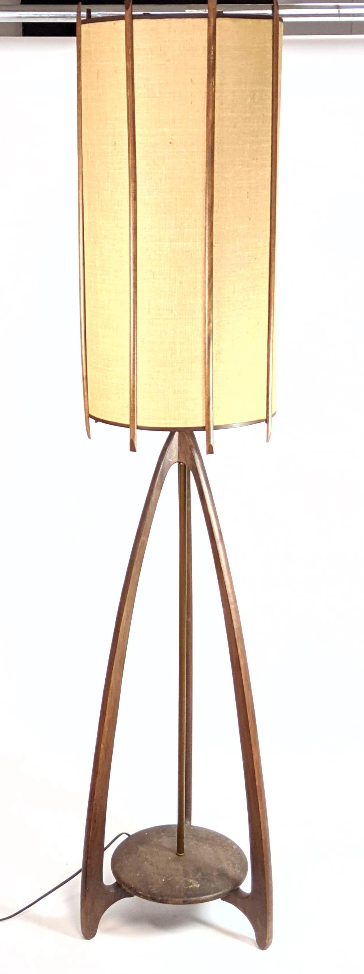 Tall American Modern Walnut Table Lamp. Original Shade (1 of 8)