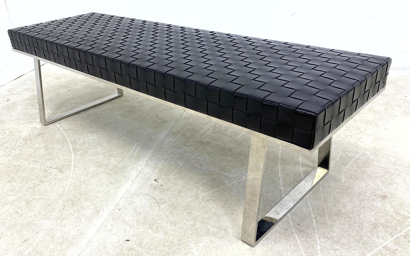 Contemporary, woven leather and chromed steel bench.  N (1 of 7)