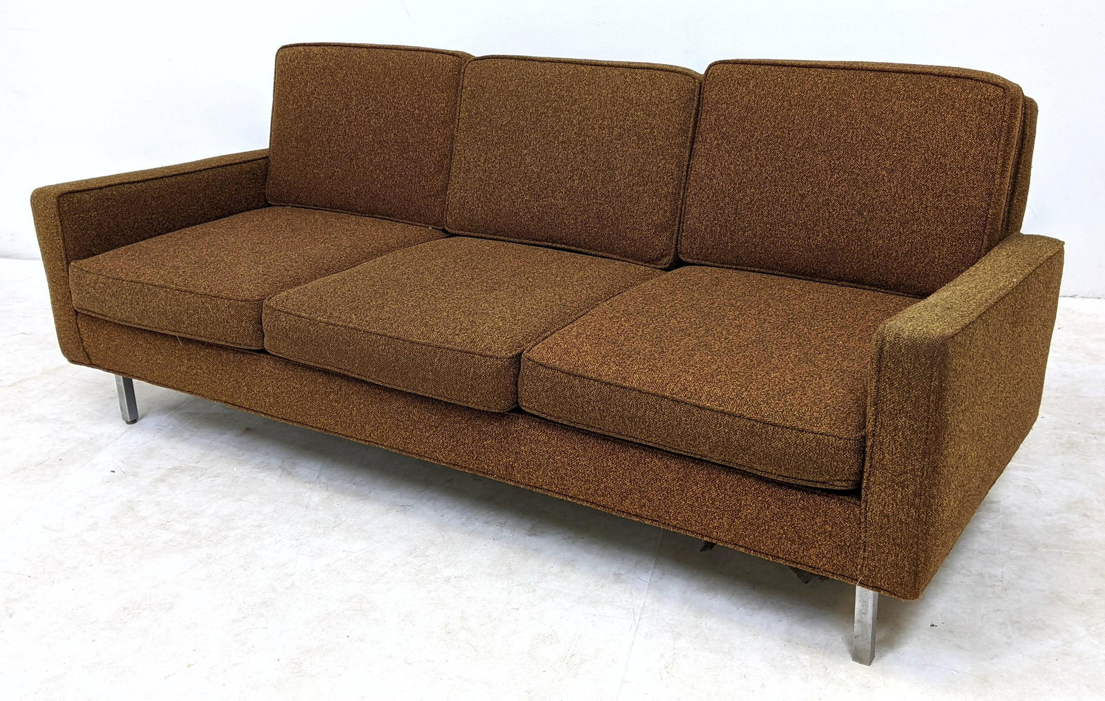 Florence Knoll Style Brown Wool Sofa Couch. (1 of 10)