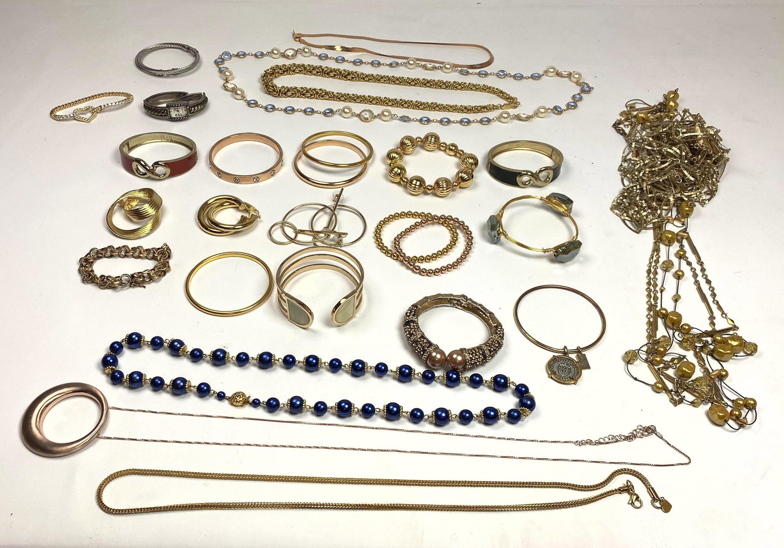 27+pc Costume Jewelry Lot. Moistly gold tone necklaces, (1 of 12)