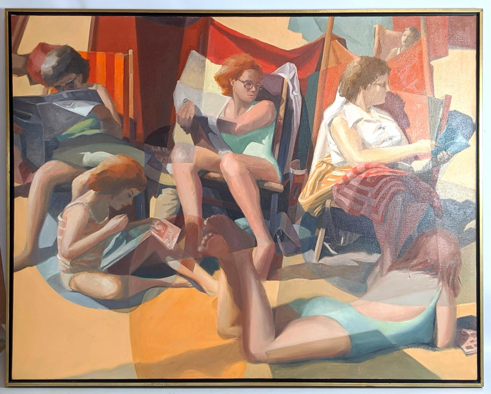 FINKELMANN Oil on Canvas Painting of Beach Goers. (1 of 13)