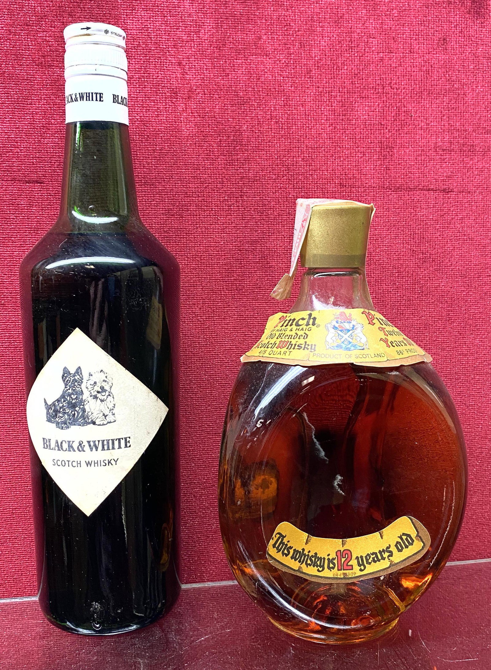 2 Pc Scotch Whiskey. Black and White, Pinch by Haig and: 2 Pc Scotch Whiskey. Black and White, Pinch by Haig and Haig Scotch Whisky-- Dimensions: ---