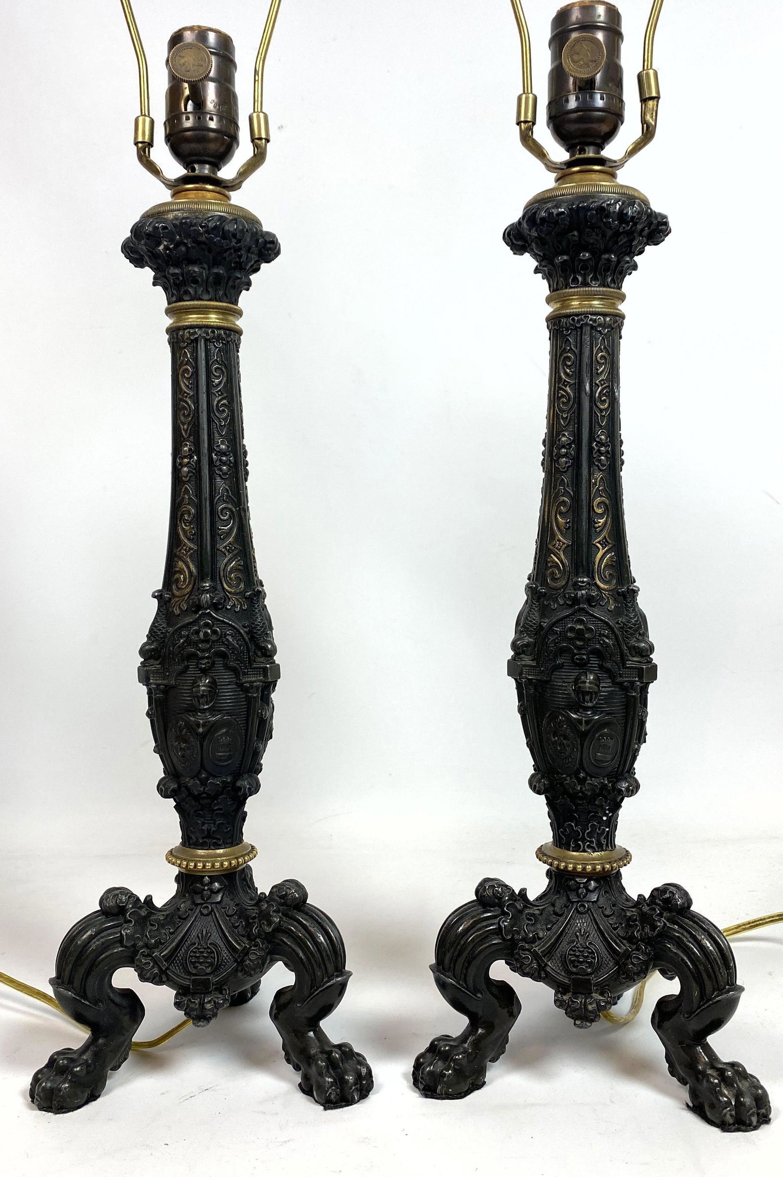 Pair Patinated Bronze Table Lamps. Paw feet. (1 of 14)