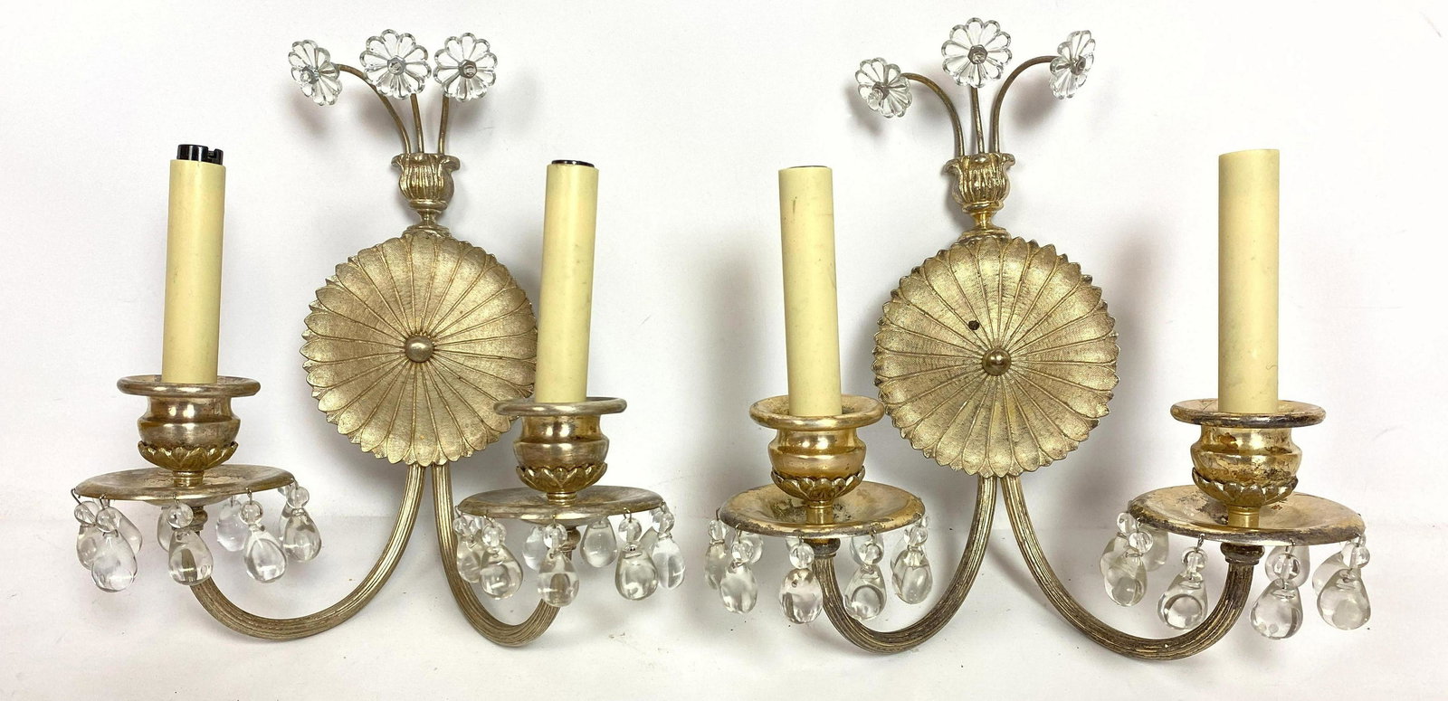 Pair of Plated Decorative Wall Sconces.  Center sunflow (1 of 10)