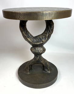 TOM CORBIN 91 Bronze Table Pedestal Sculpture. Signed.: TOM CORBIN 91 Bronze Table Pedestal Sculpture. Signed. Abstract geometric shapes in a Giacometti style. -- Dimensions: H: 21.5 inches: W: 18 inches: D: 18 inches ---