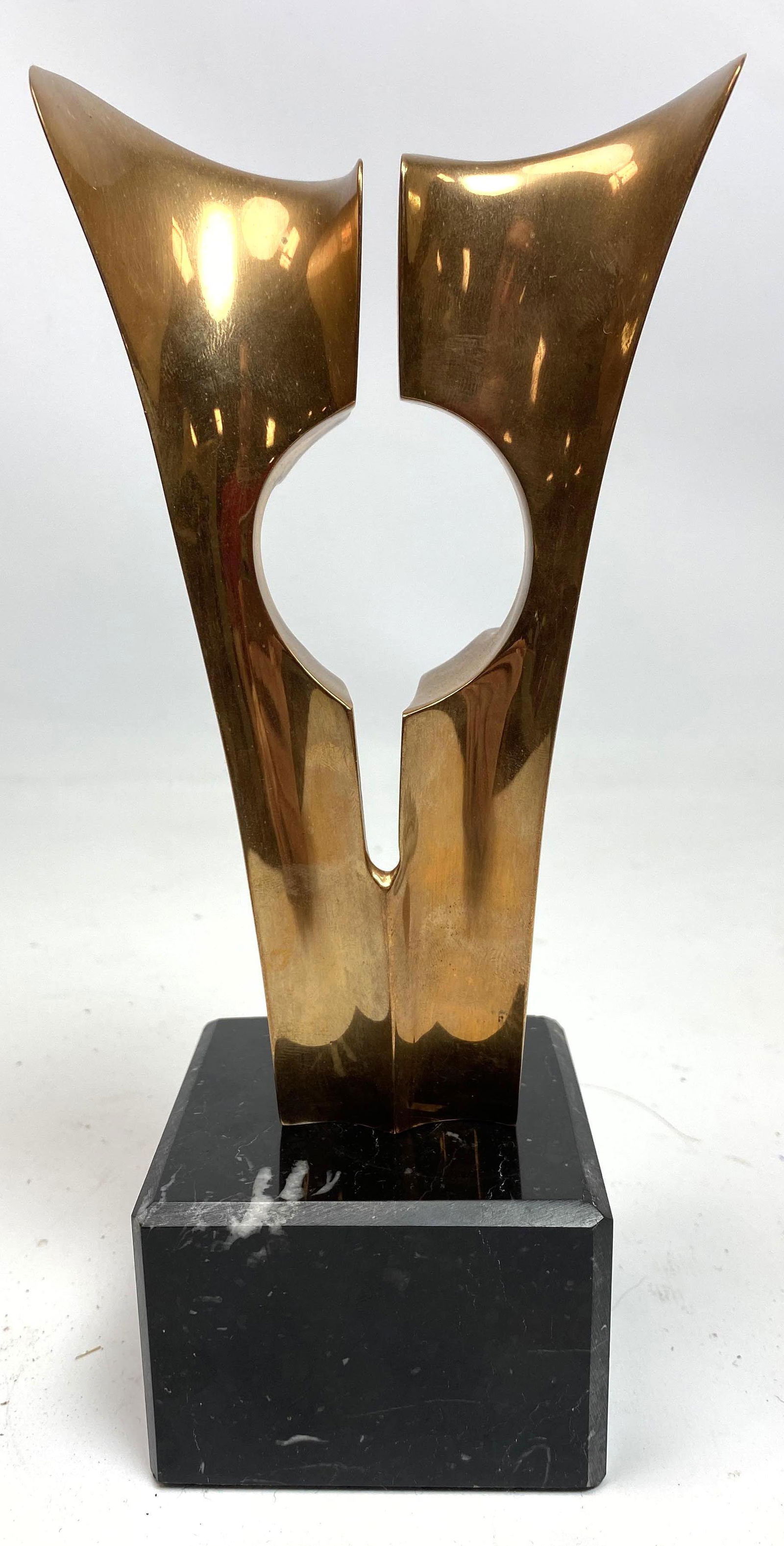 BENNO OERTLI 1988 Brass Modernist Sculpture. Marble bas (1 of 7)