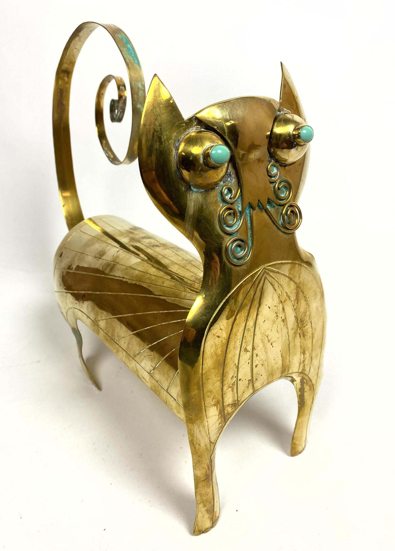 OSWALDO GUAYASAMIN Modernist Brass Cat Sculpture (1 of 9)