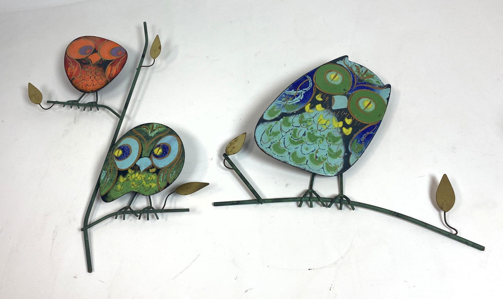 2pc C. JERE Enamel Owl Wall Sculpture. Colorful. Both S (1 of 8)