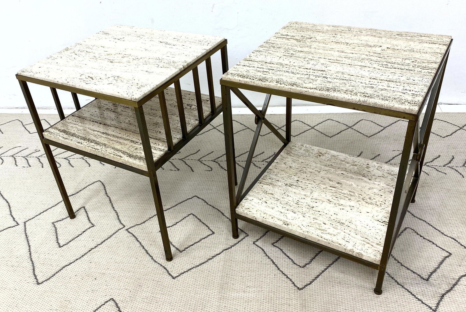 2pcs Paul McCobb Style Side Ends Tables.  Square brass (1 of 11)