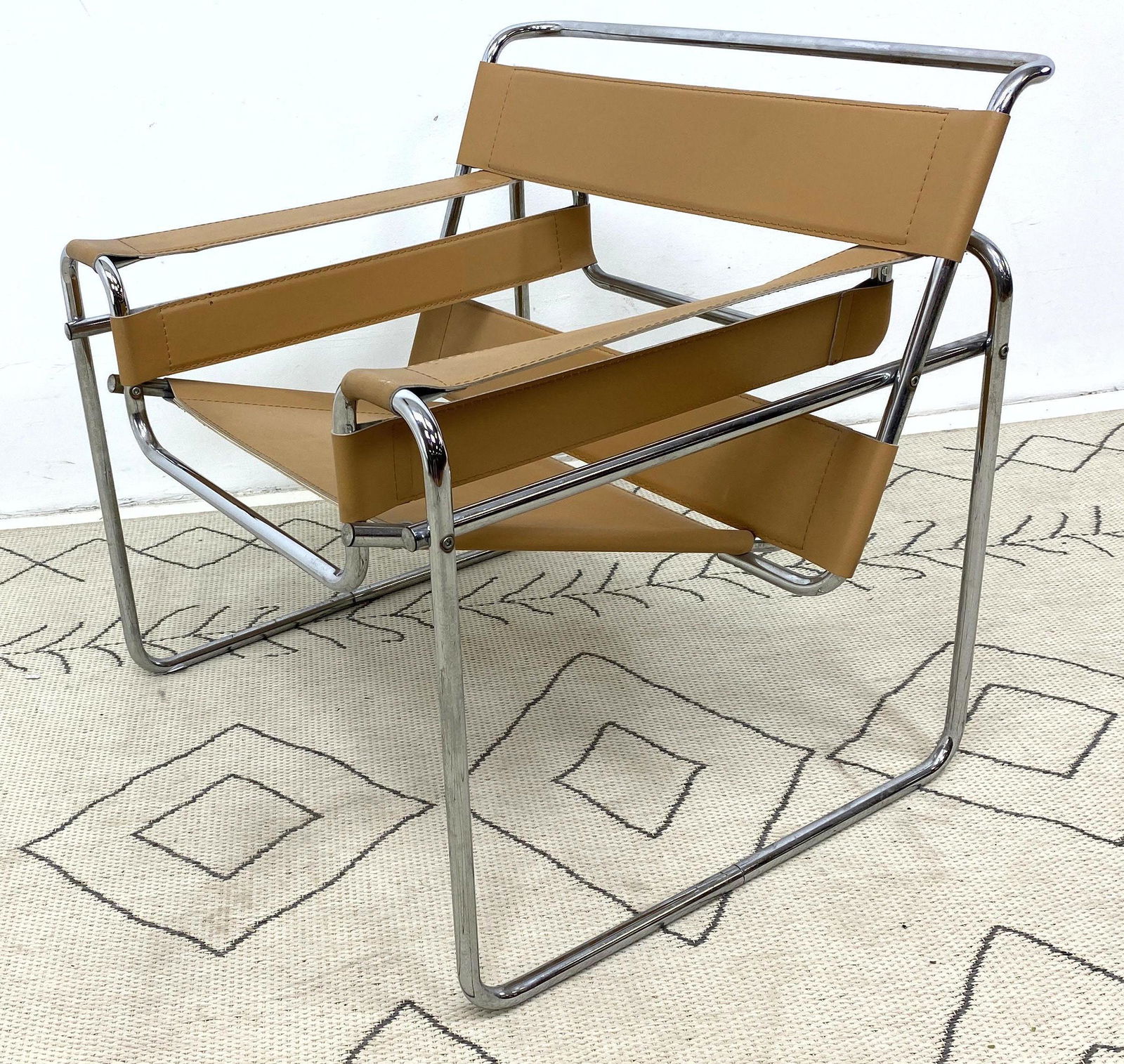 Marcel Breuer Style Wassily Lounge Chair. Brown leathe: Marcel Breuer Style Wassily Lounge Chair. Brown leather and chrome.-- Dimensions: H: 29 inches: W: 32 inches: D: 28 inches ---