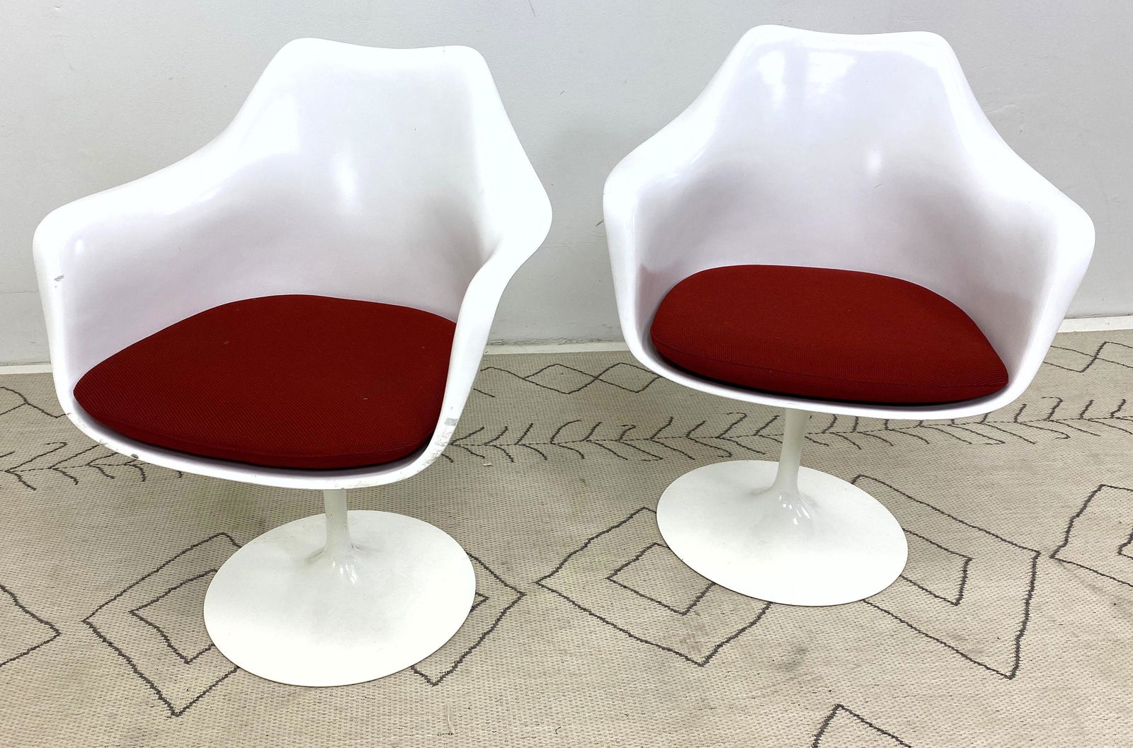 Pair Eero Saarinen Tulip Arm Chairs.  White enameled. K (1 of 12)