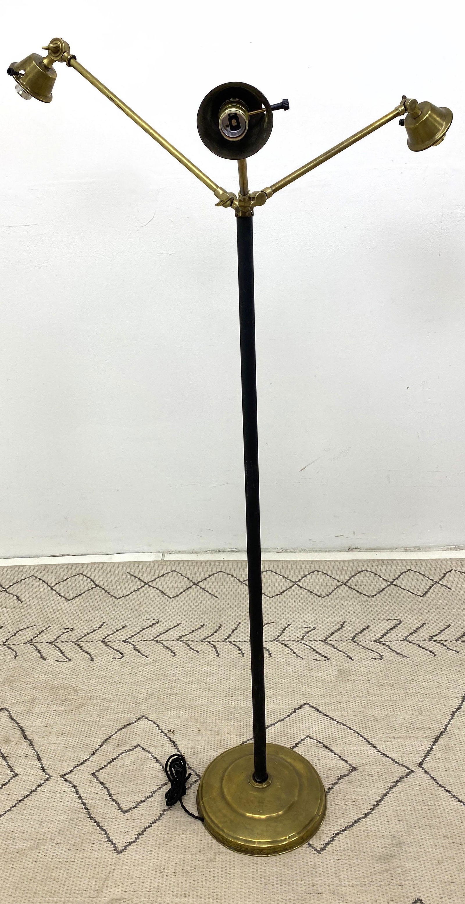 Stilnovo Style Three Arm Floor Lamp.  Black and Brass. (1 of 4)