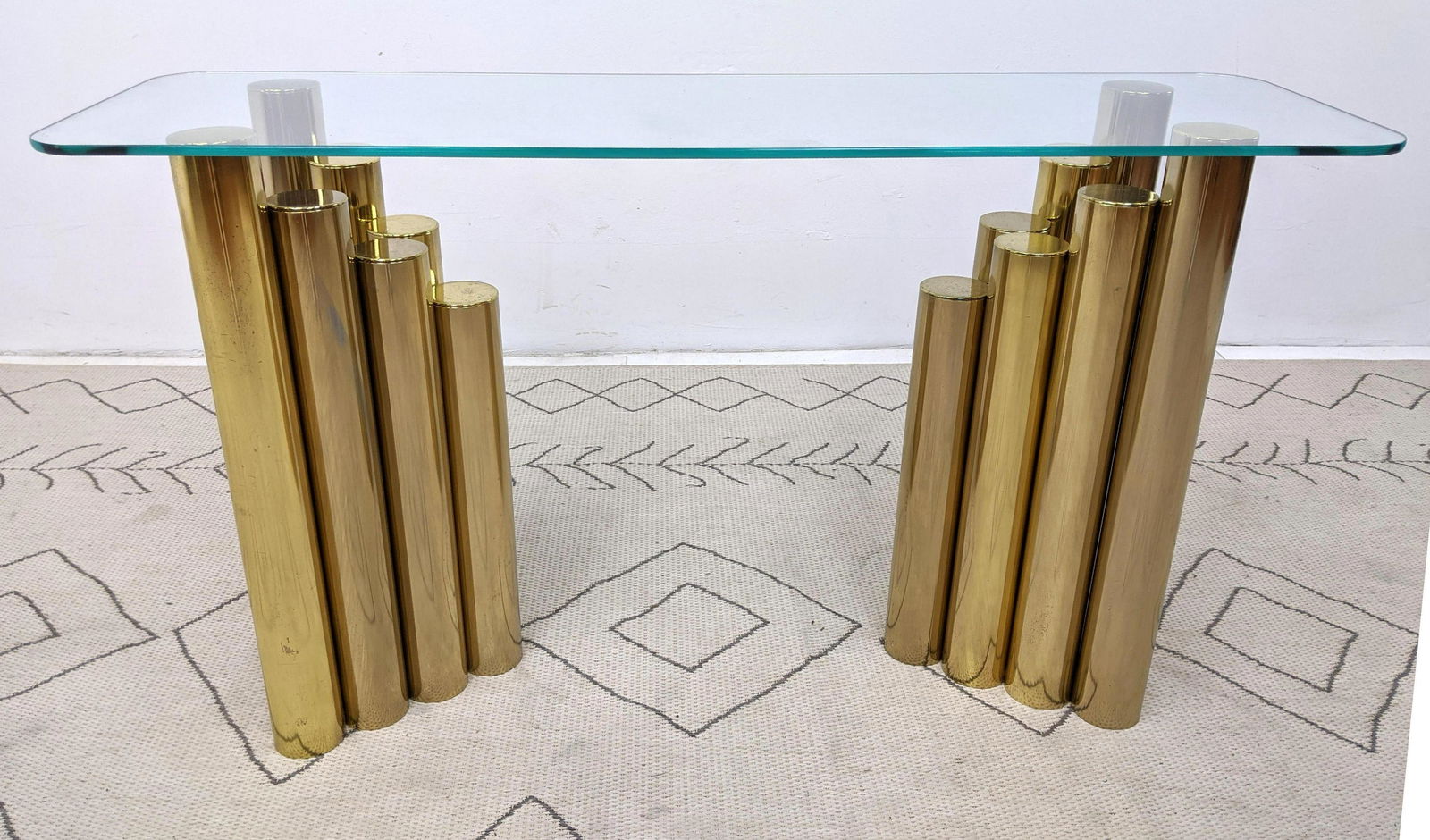 Decorator Console Table.  Brass tubes with glass top. (1 of 6)