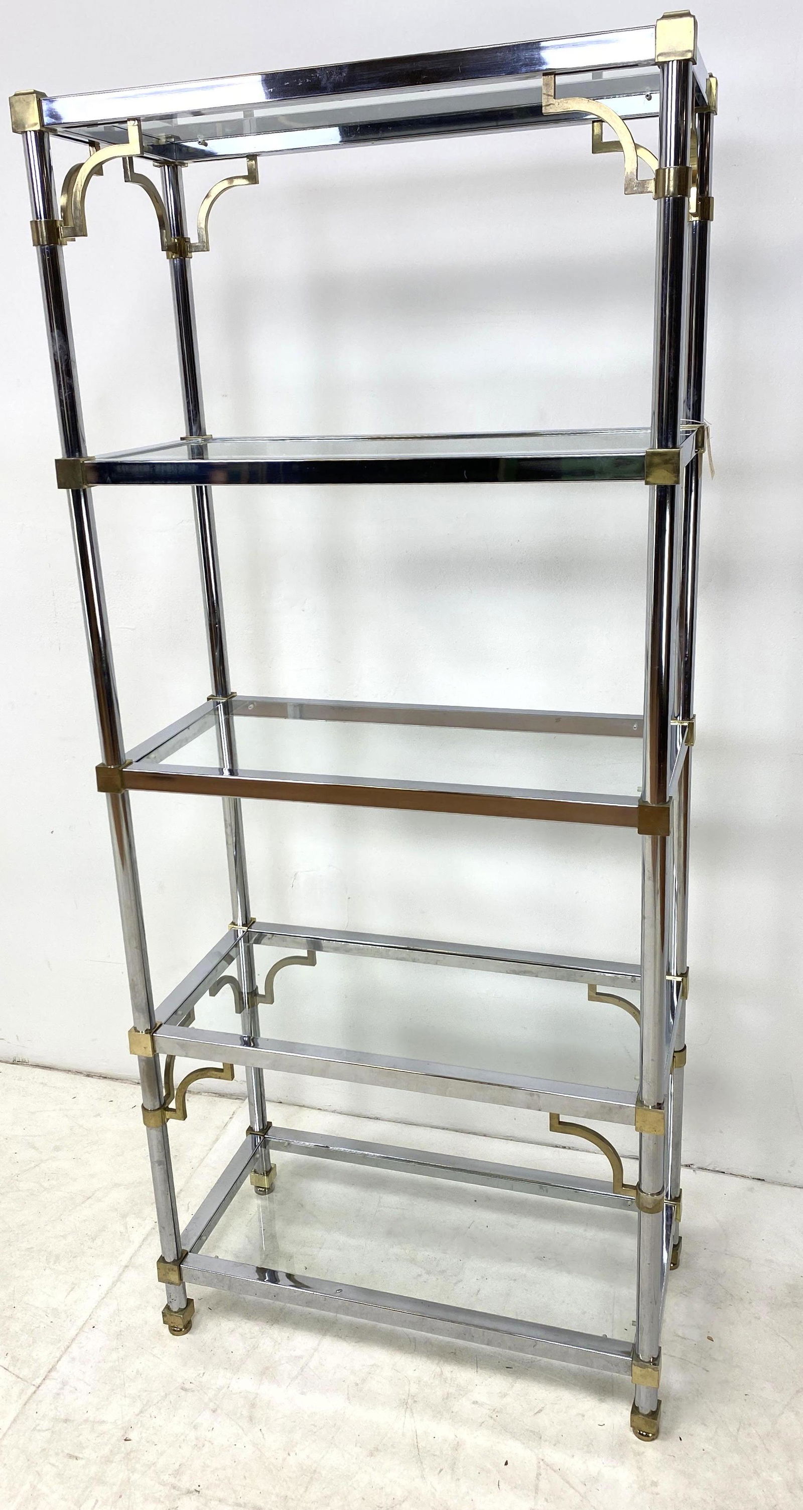 MAISON JANSEN Style Brass and Chrome Etagere Shelf. (1 of 10)