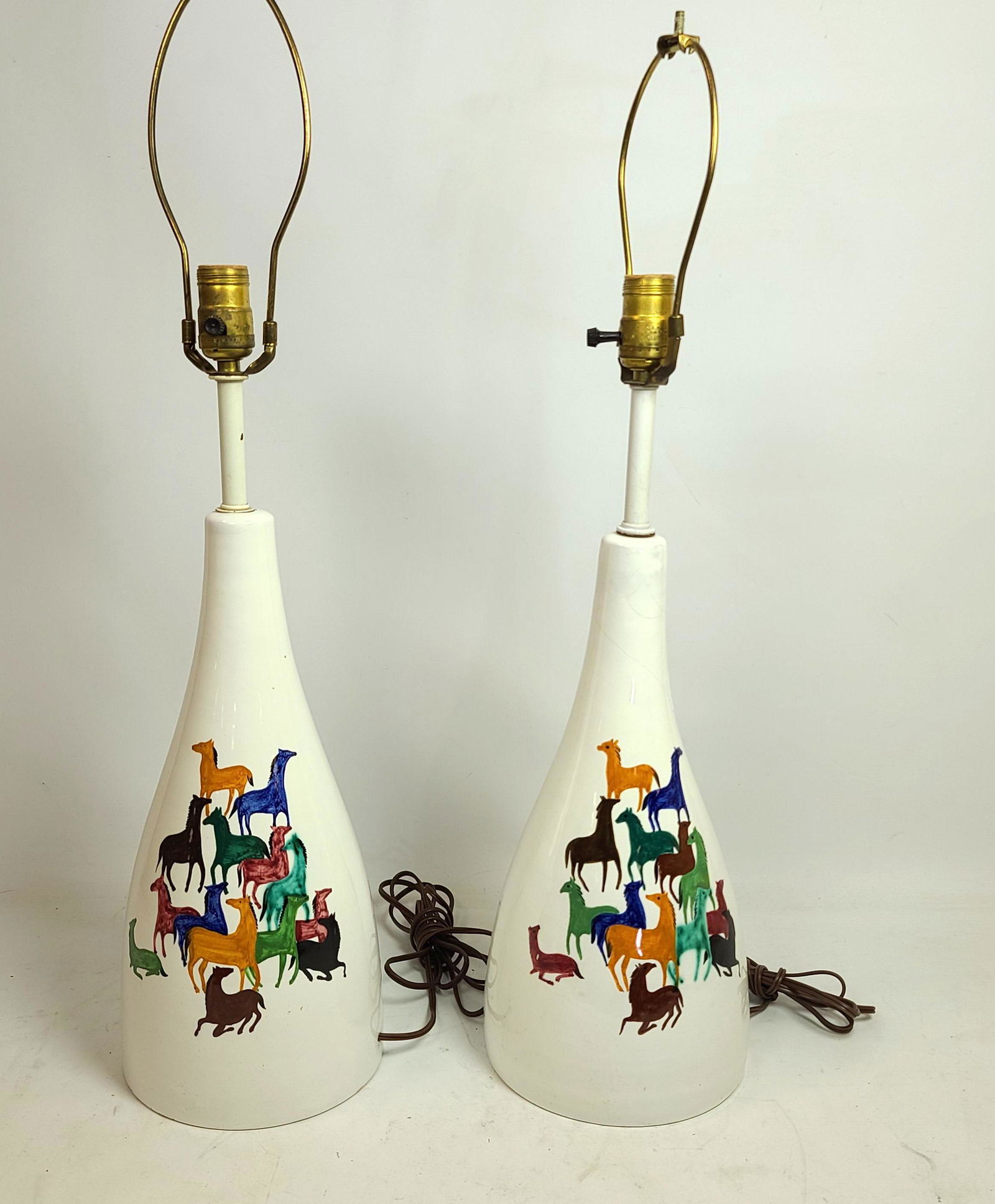 Pr Italian Pottery Table Lamps. White with hand painted (1 of 8)