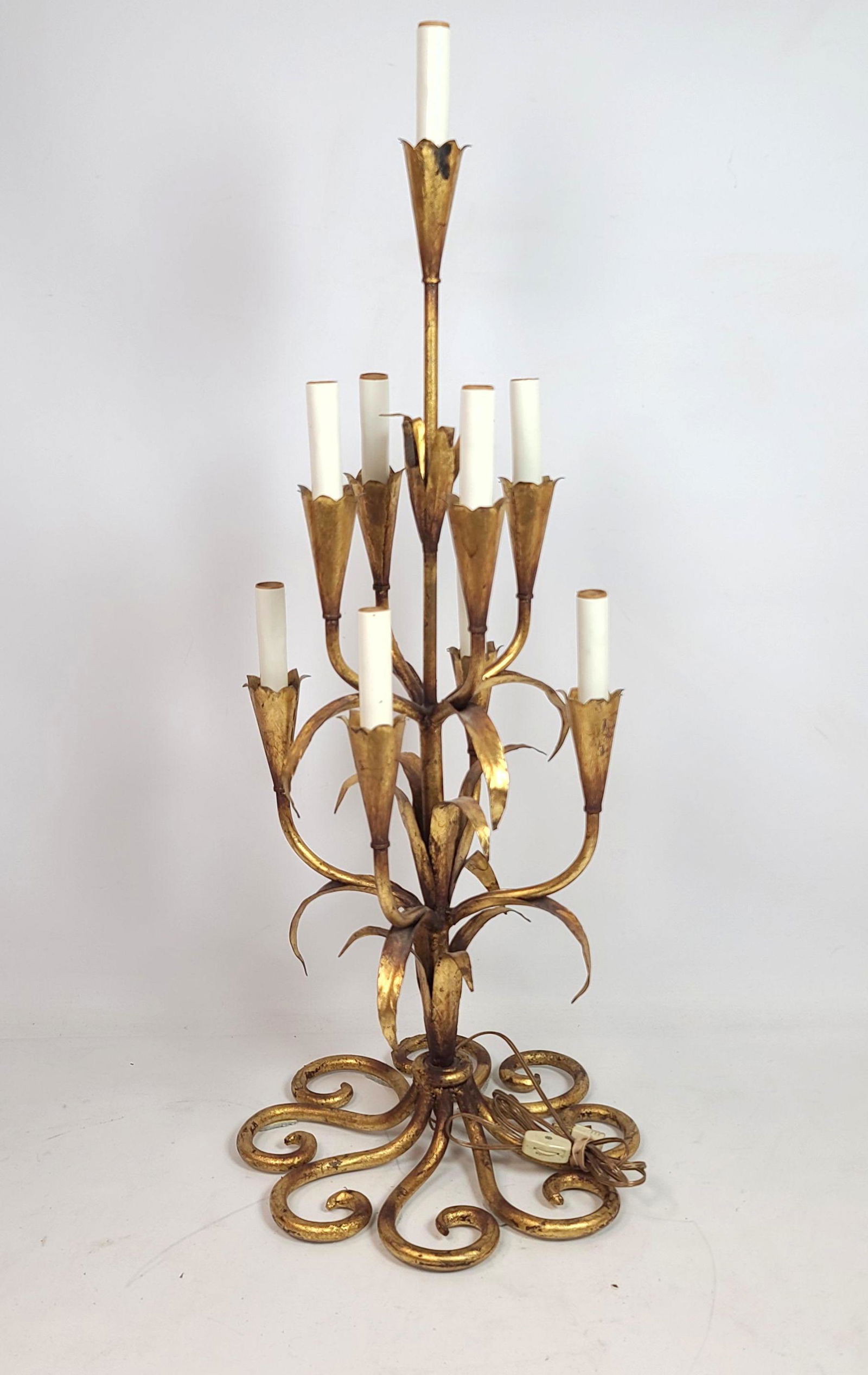 Italian Gilt Iron Decorator Table Lamp.  floral with tw (1 of 7)