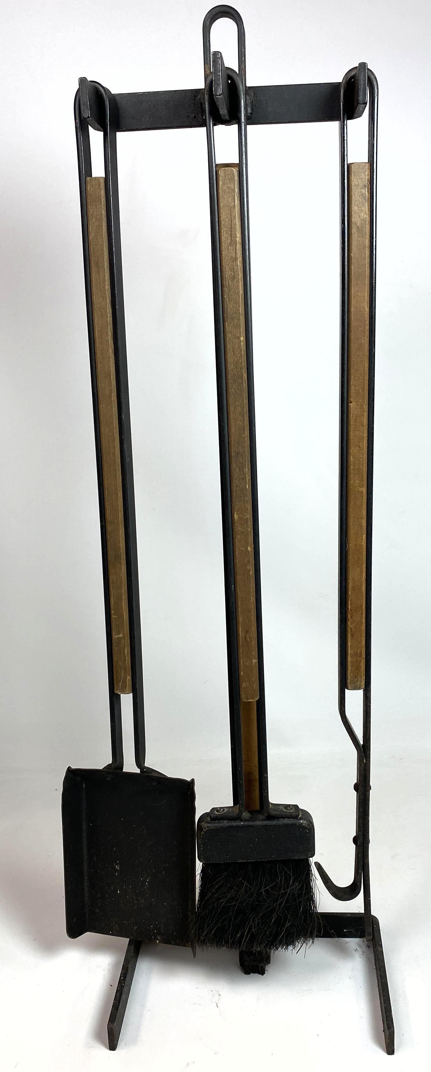 Mid Century Modern Fireplace Tools.  Wood and Iron. (1 of 8)