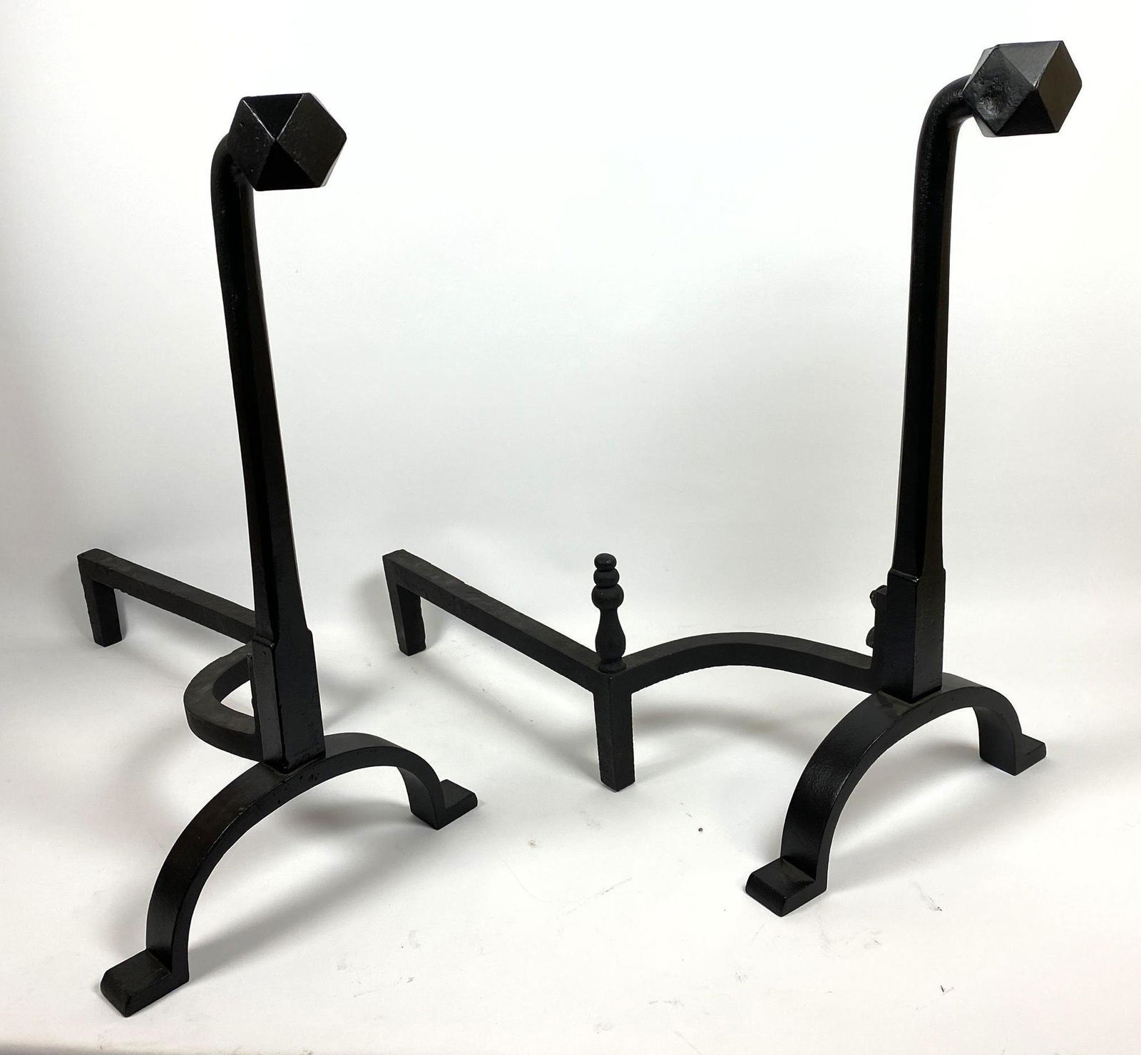Pr Large Modernist Iron Andirons. Tall figural forms wi (1 of 19)