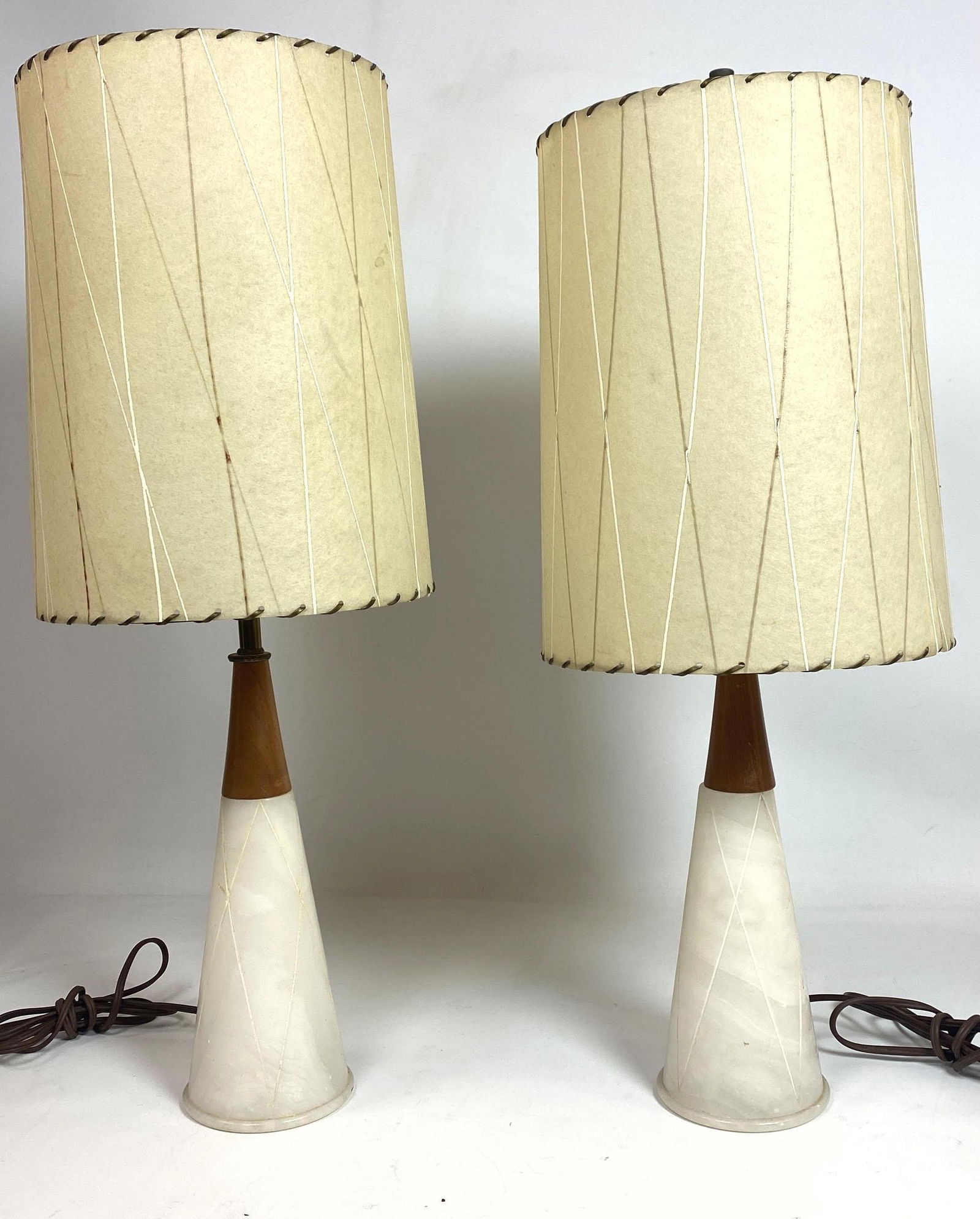 Pair Mid Century Modern Table Lamps -  Marble an Walnut (1 of 13)