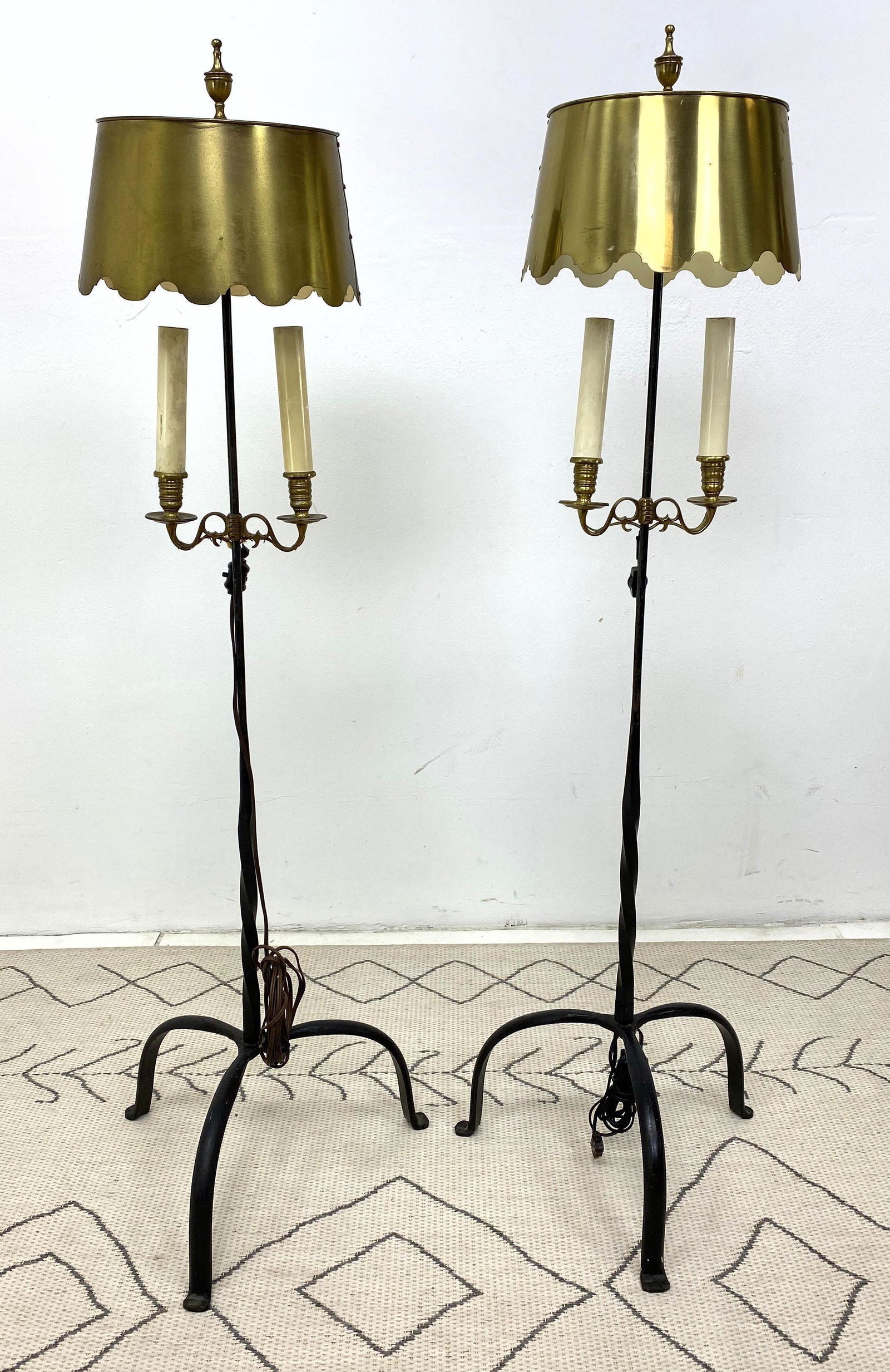 Pair of Traditional Style Iron and Brass Floor Lamps. (1 of 10)