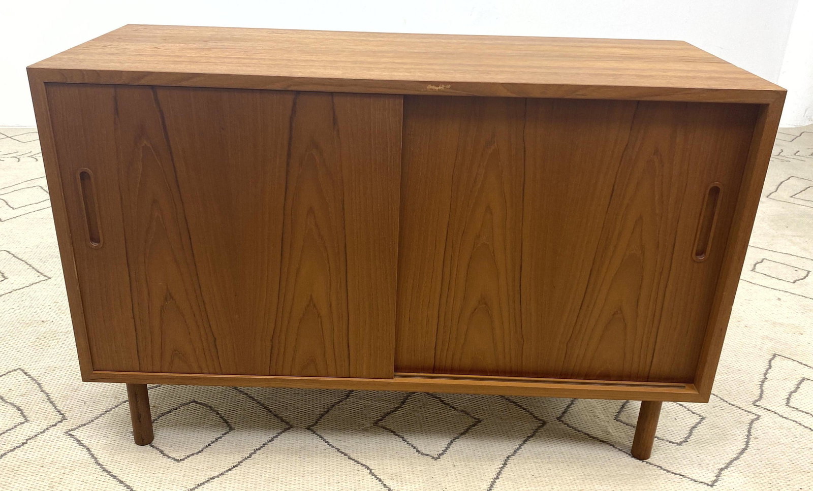 Danish Modern Teak Sliding Door Cabinet Credenza Chest.: Danish Modern Teak Sliding Door Cabinet Credenza Chest. -- Dimensions: H: 27.5 inches: W: 42.5 inches: D: 17 inches ---