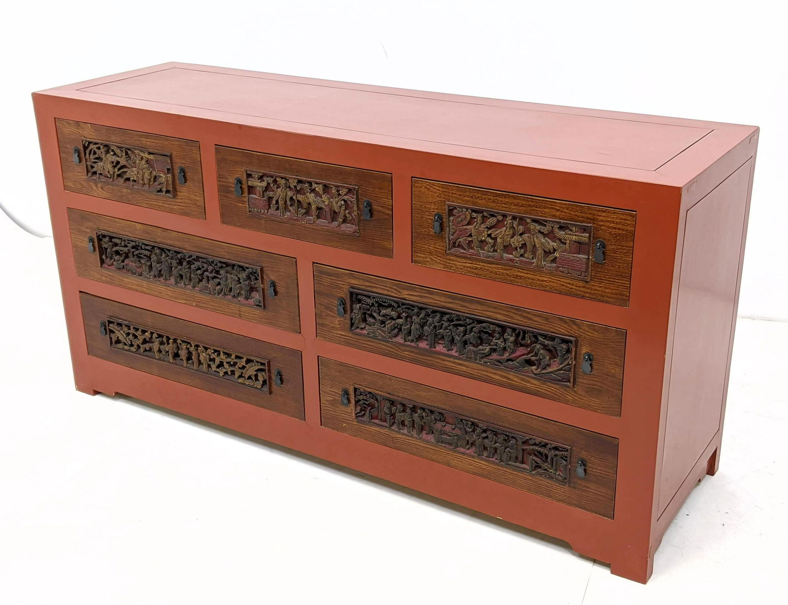 Chinese Red Lacquer Dresser Low Chest. 7 drawers with c (1 of 17)